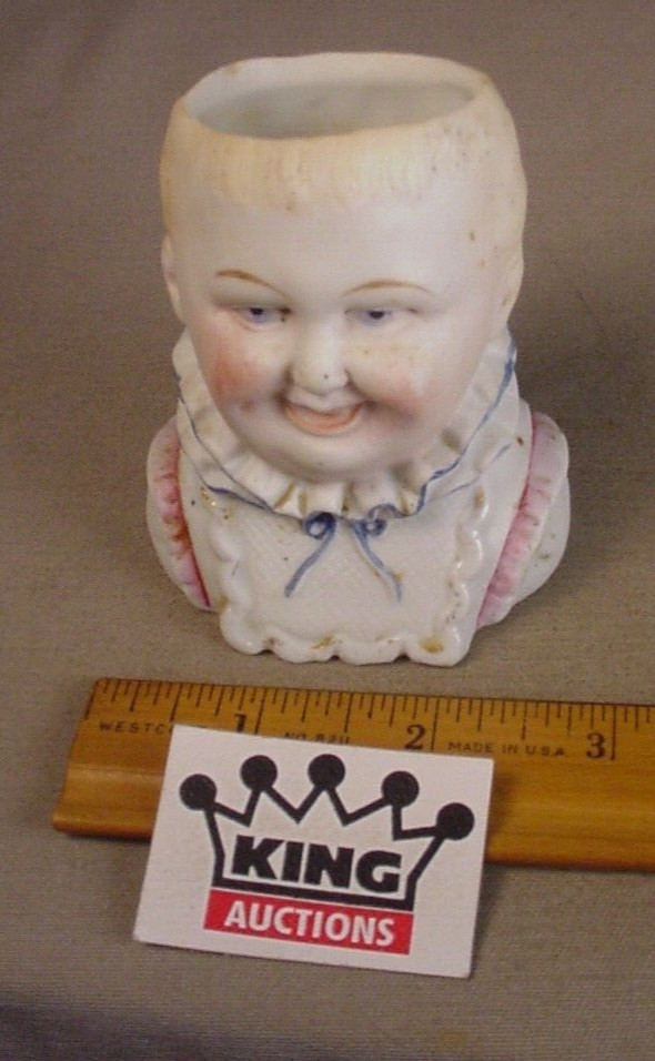 Vintage Bisque Creepy Baby Head Vase 3.25″ unmarked AS IS