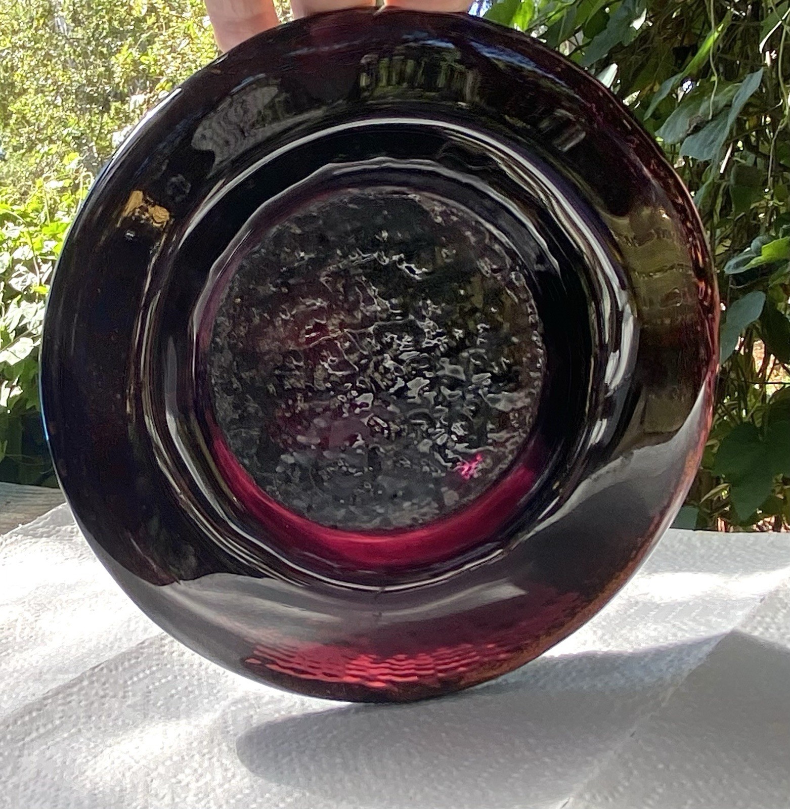 Vintage Fire and Light Glass 6.75” Plum Wine Caddy Candle Holder Glass