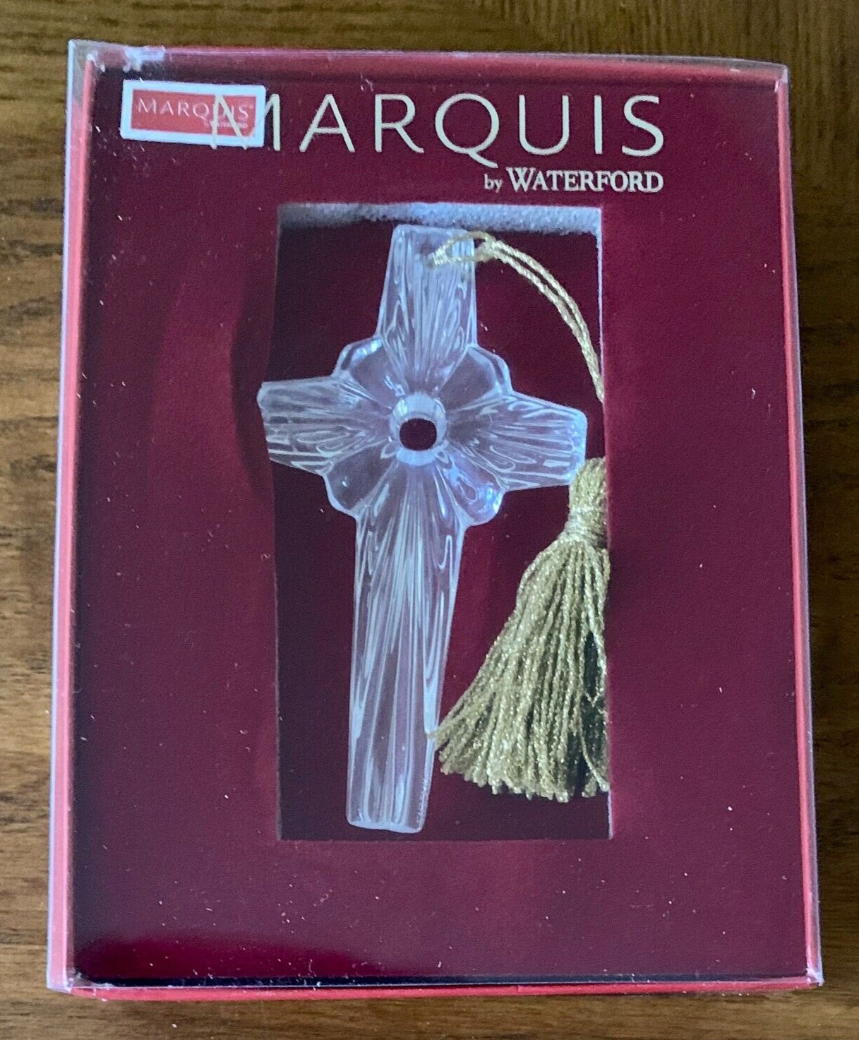 MARQUIS by WATERFORD CRYSTAL CROSS ORNAMENT ~ RADIANT CROSS with TASSEL ~ NEW