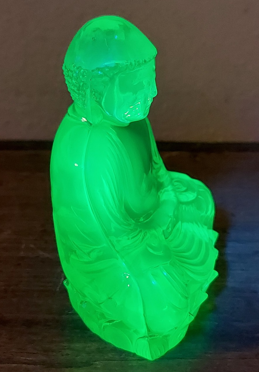 Antique Green Uranium Vaseline Glass Buddha Figure PV France? SUPER RARE!