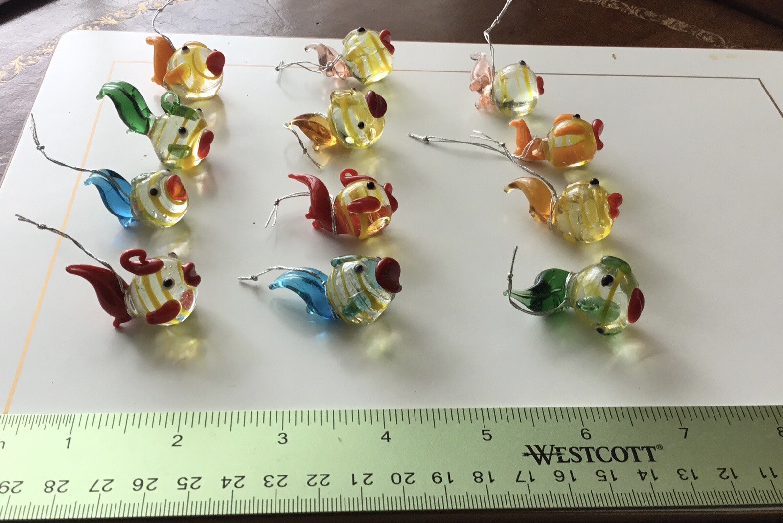 Vintage ORIENTAL TRADING CO. Glass Fish Ornaments, 1980’s, IOB. New Old stock.