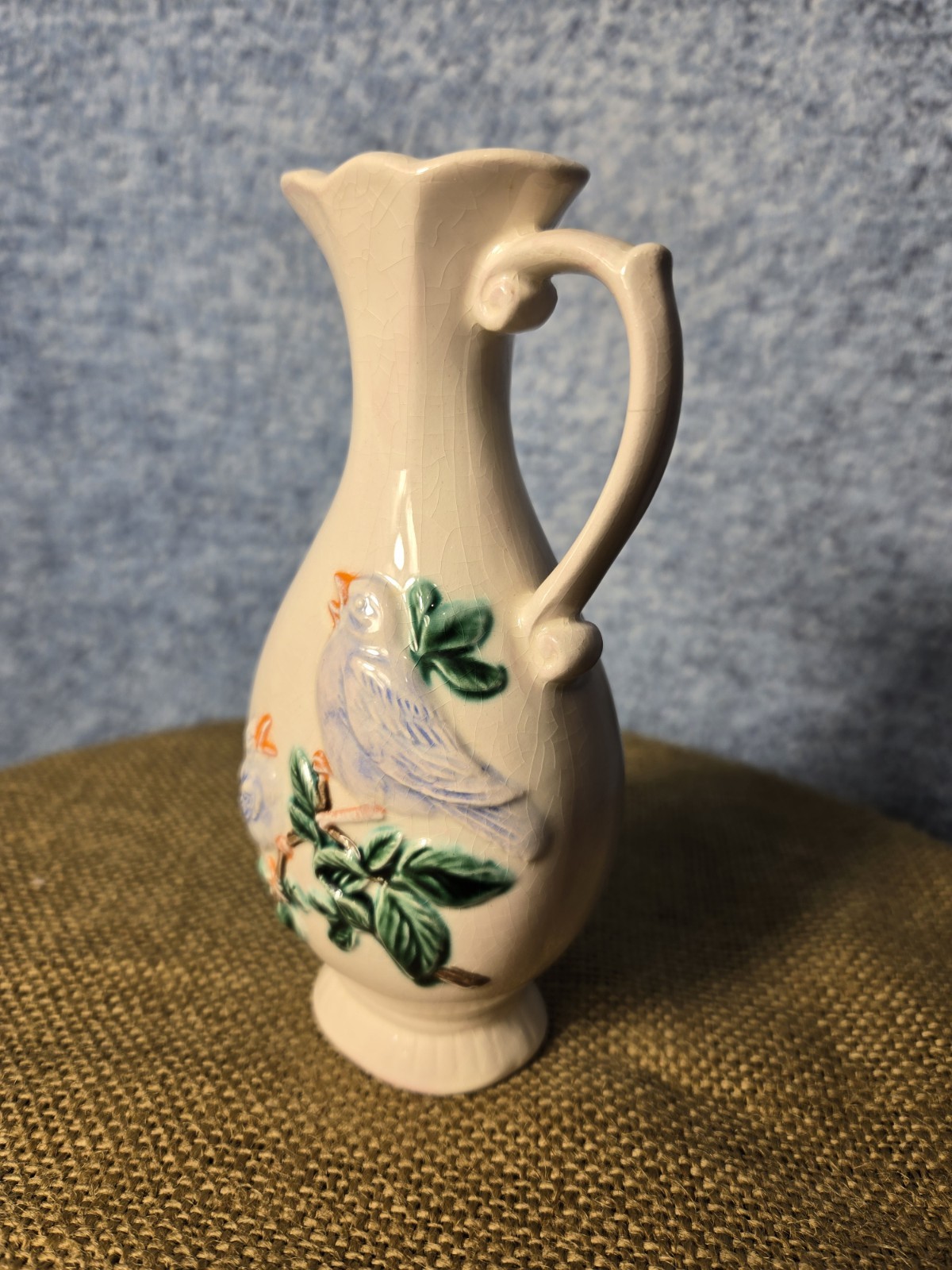 McCoy Pottery Bird Leaf Mini Pitcher Vase 1940s 5.5in Unmarked