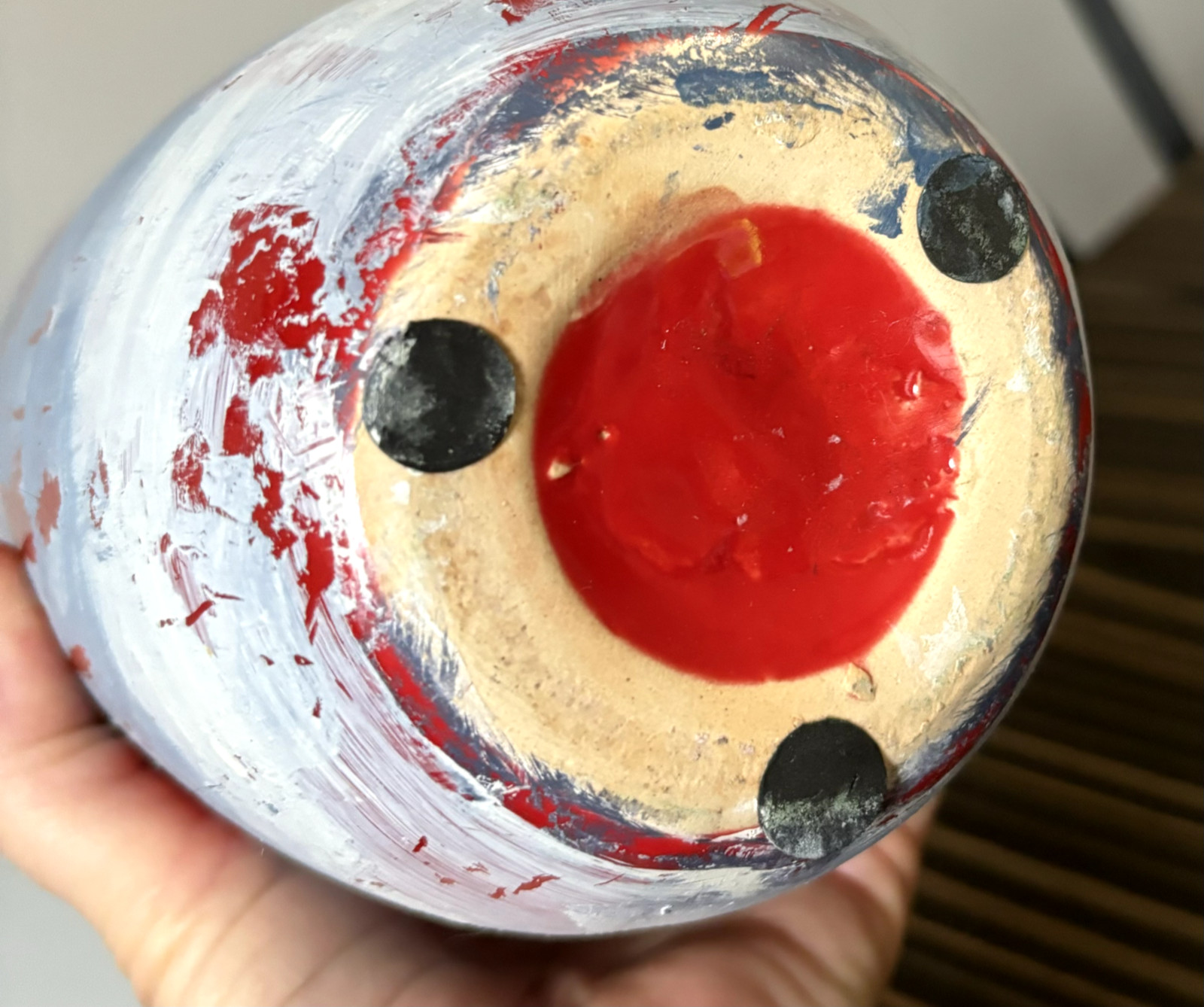 Vintage Mid century modern Volcano Lava Vase Red/blue/white