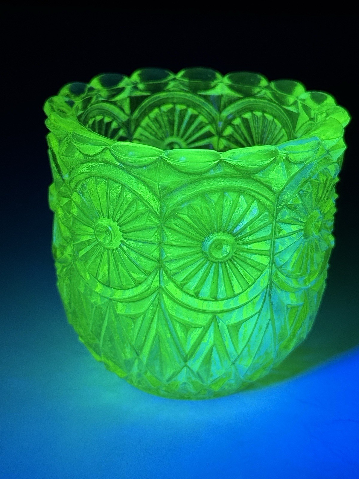 Faroy Toothpick Holder/Votive Yellow Vaseline Uranium Glass Glows USA