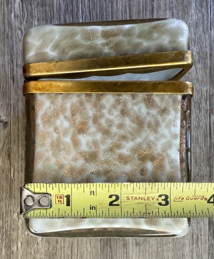 Vintage Murano Art Glass Gold Flecks Copper Casket Hinged Dresser Box