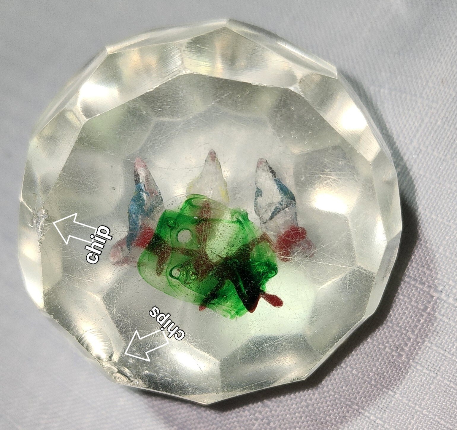 Vintage Chinese Faceted Glass Paperweight, 1930’s, Underwater Fish,Aquarium,Rare
