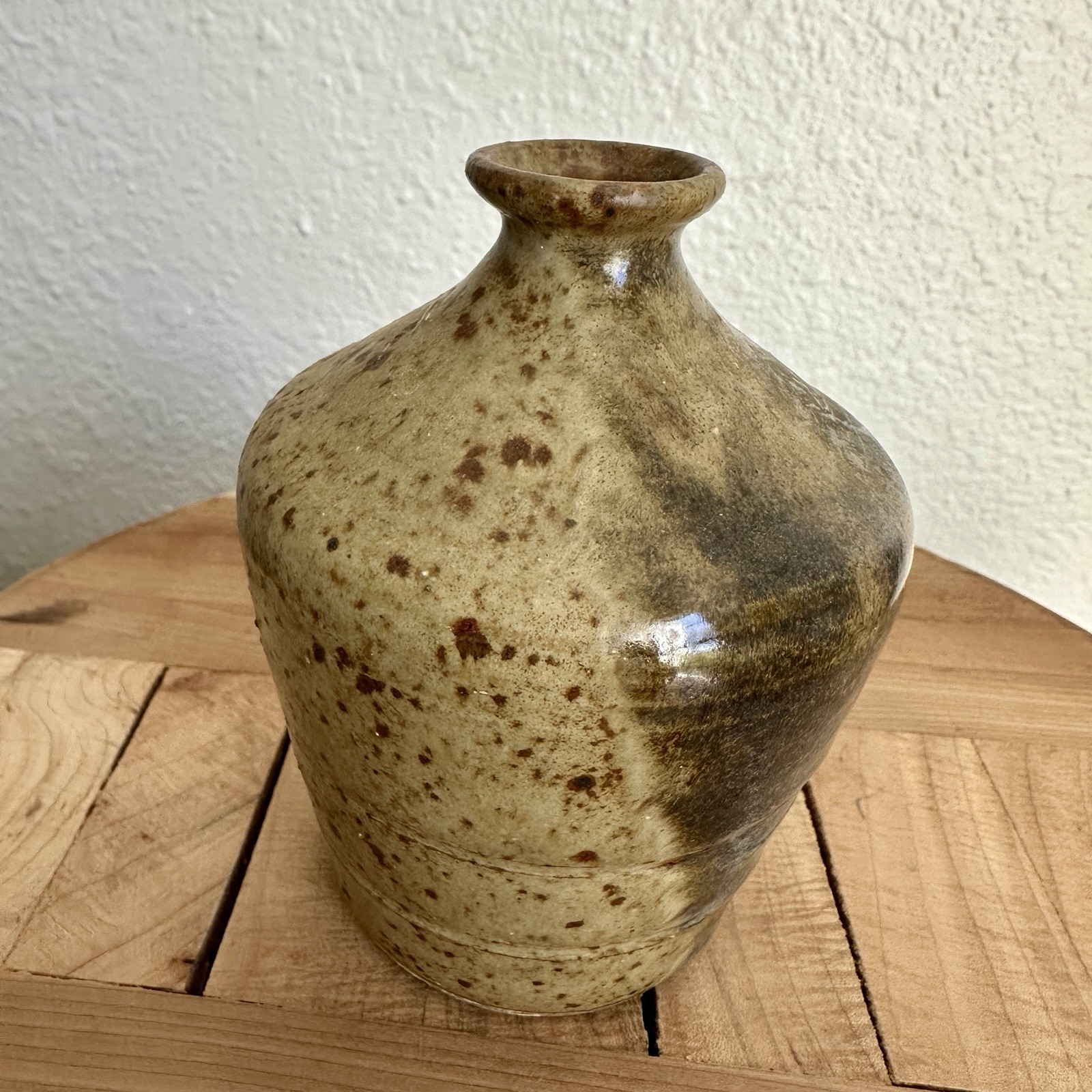 VTG 90s Artisan Pottery Bud Vase Stoneware 4.5 Inch Spotted Earth Tones Signed