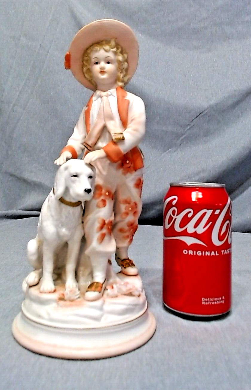 ANTIQUE VICTORIAN GIRL WITH DOG FIGURINE 10-1/4″ BEAUTIFUL , MARK ON BOTTOM