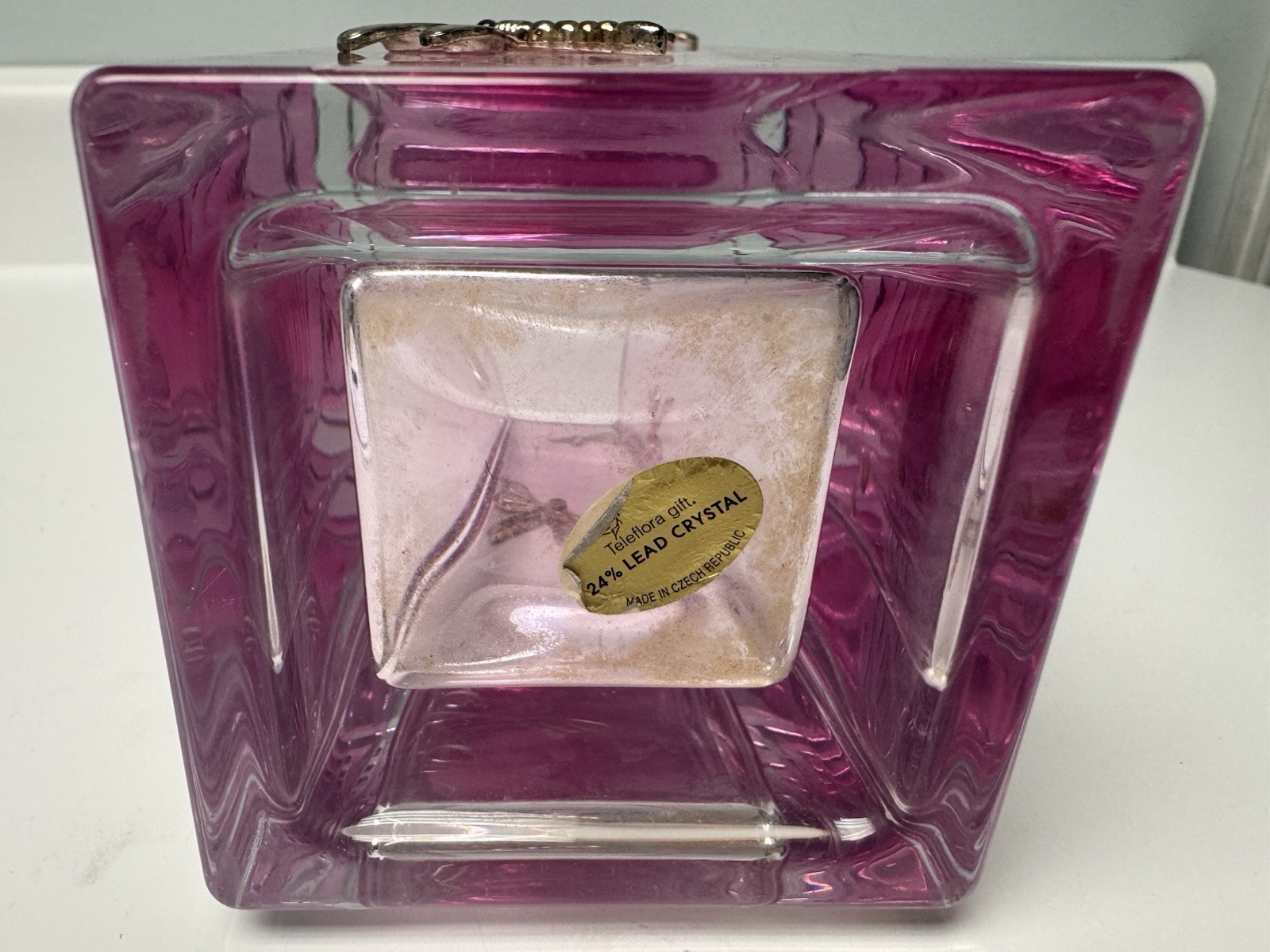Vintage Teleflora Pink Czech Republic Crystal Case W/ Dragonflies
