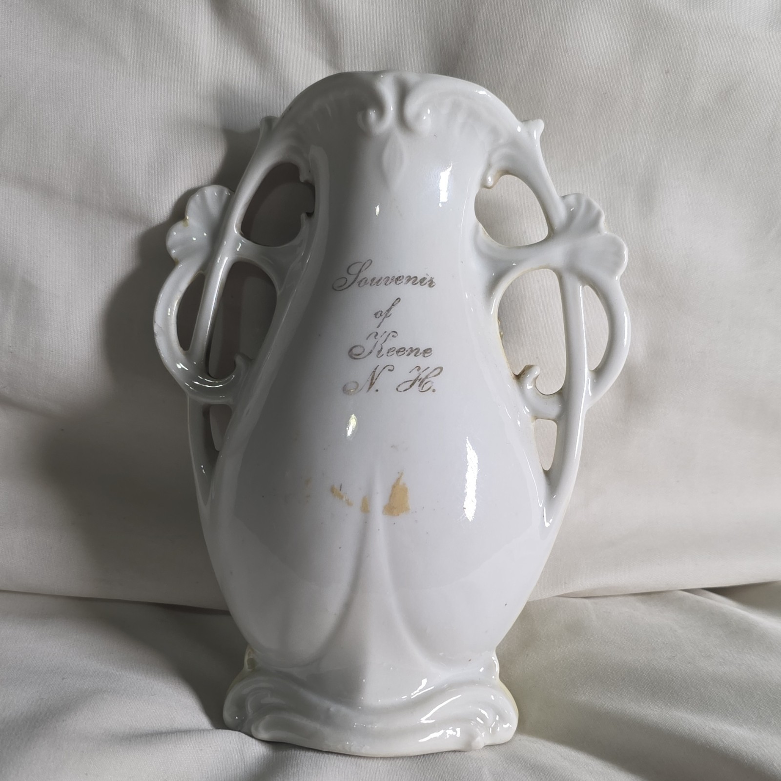 Galluba & Hofmann Germany Souvenir of Keene NH White Blue Pink Floral Gilded