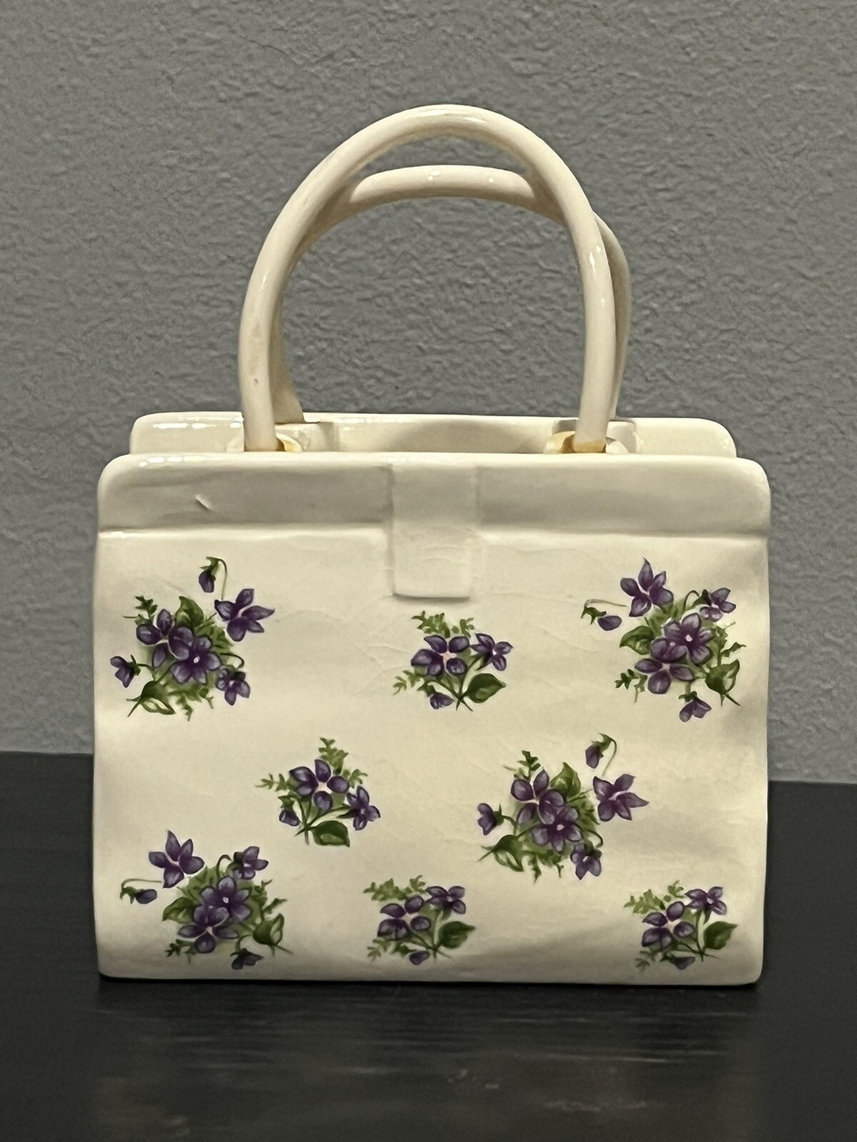 Vintage Lefton Purple Flowers Violets Handbag Desktop Container #2523
