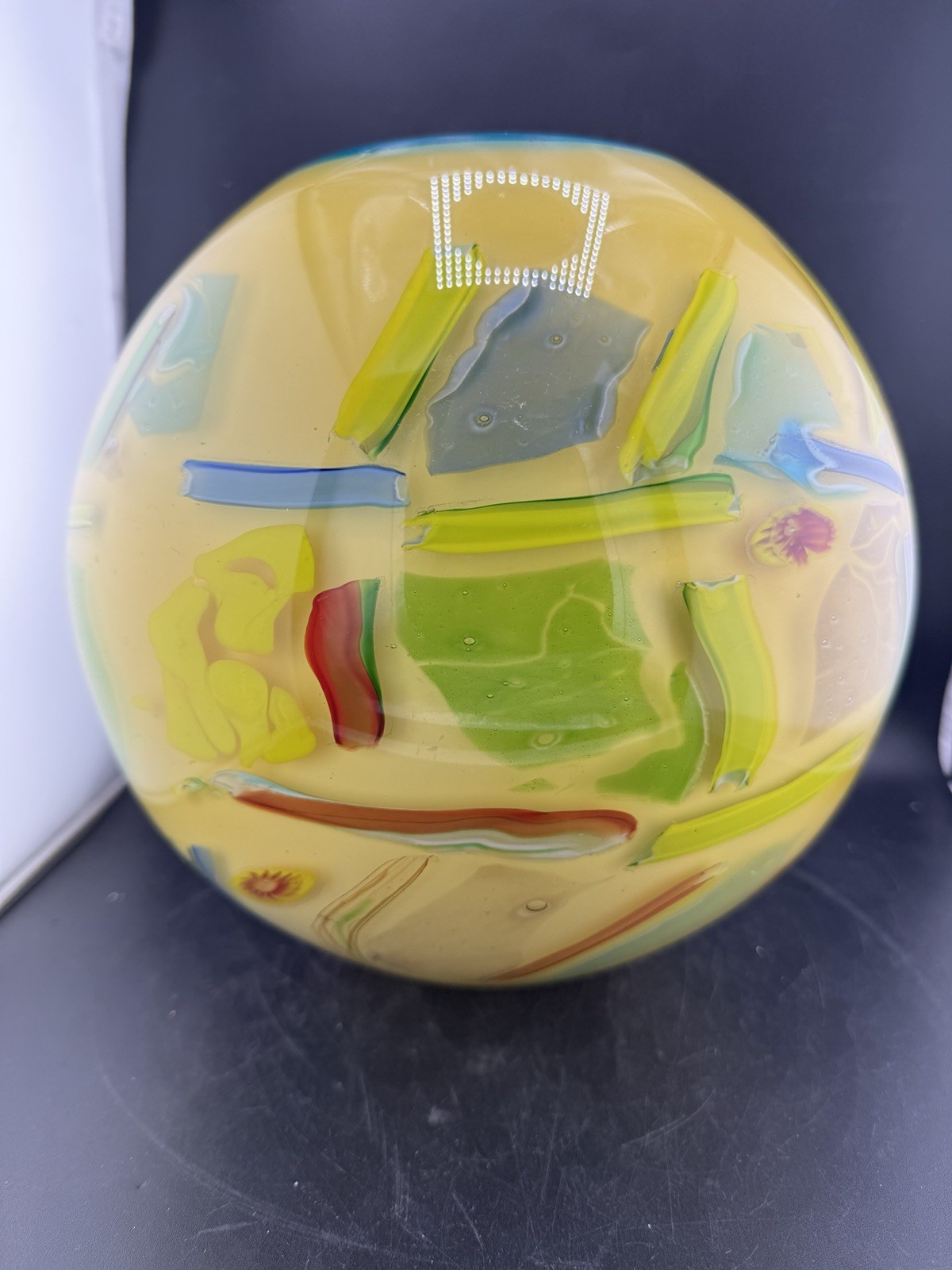 Contemporary Large Art Glass Ball Vase 9” X 4” 13lbs Unsigned