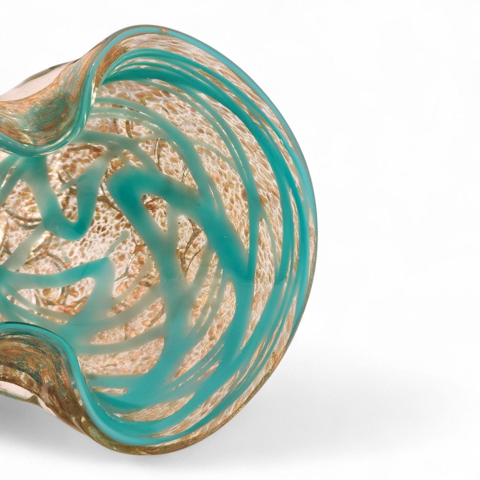 Barovier And Toso Murano Glass Ashtray Bowl Graffito Teal Blue With Gold Flecks