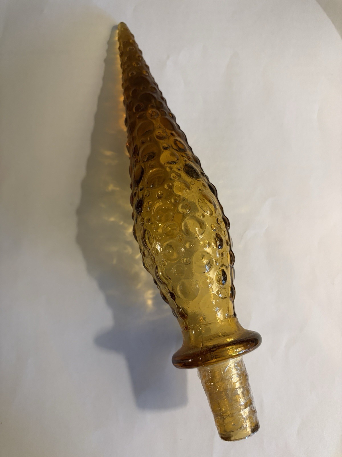 Vtg Amber Glass Hobnail Genie Bottle Stopper Replacement 7″ Empoli Flame MCM