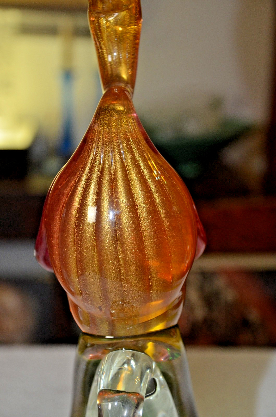 c1950s Pair 17” MURANO Birds Of Paradise/Peacocks Green Red & Aventurine Gold