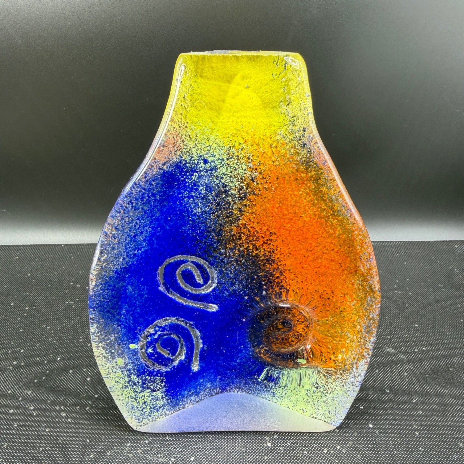Cassandre Glass Studio Art Glass Belly Glass Sculpture Yellow Spiral Decor 7in