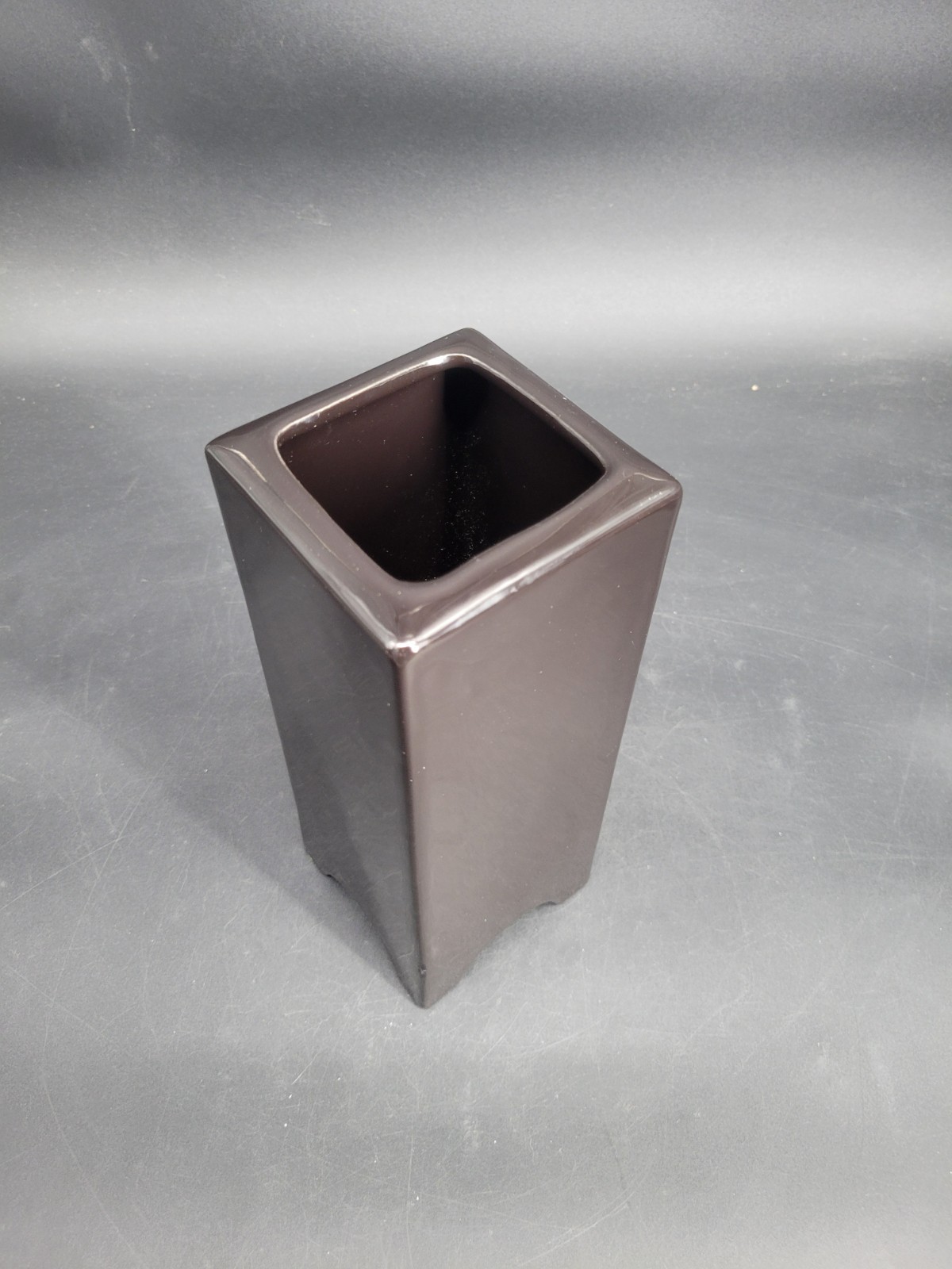 Vintage Haeger Floral 11 1/2 Inch Tall 4 1/8″ Square Black Ceramic Vase w/ Tag