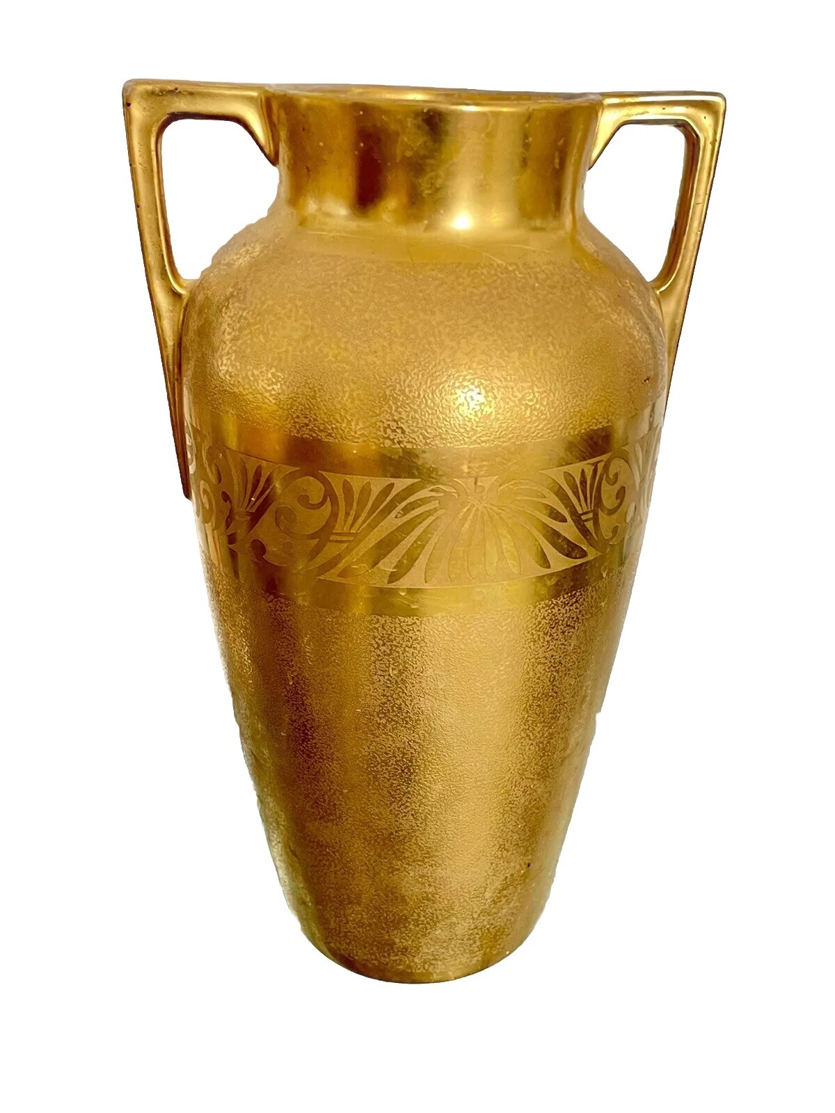Arts & Crafts Deco 12 ” Antique Pickard China Etched Border Gold Bavaria Vase