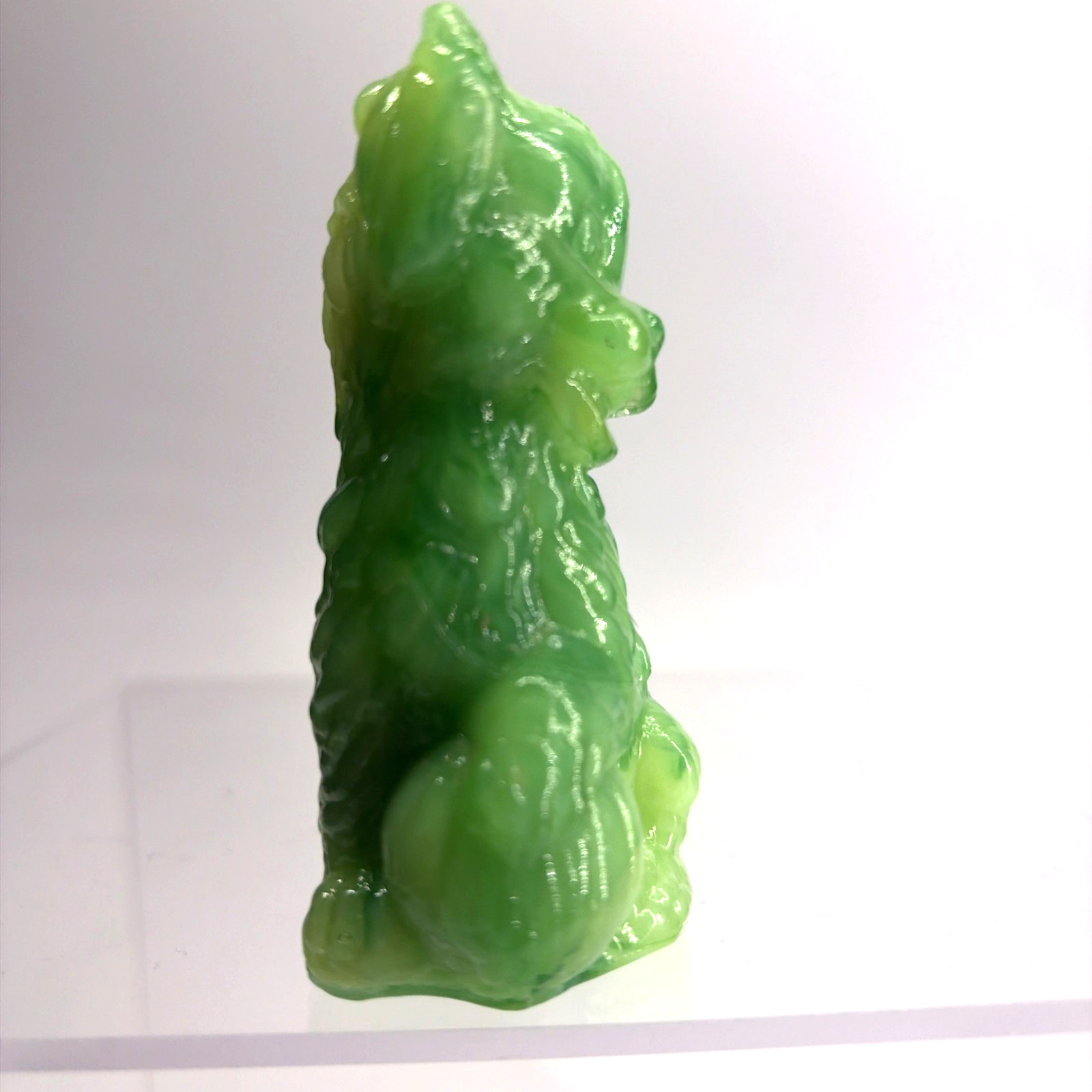 Boyd Skippy Dog Figurine Mint Green Slag 3.5″ Vaseline Uranium Glass Glow HTF