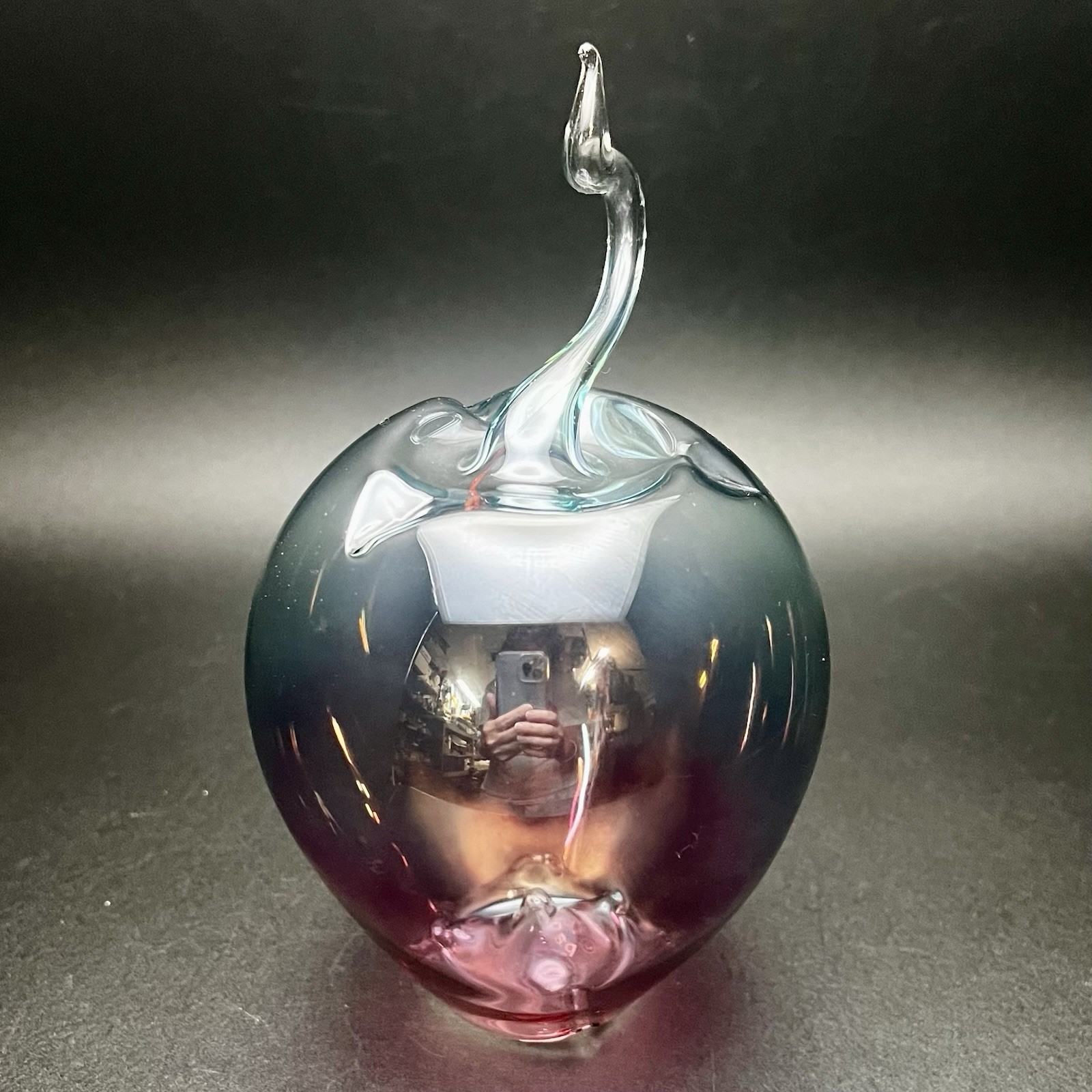 Parise Vetro Italian Hand Blown Art Glass Burgundy Blue Ombré Apple Ornament