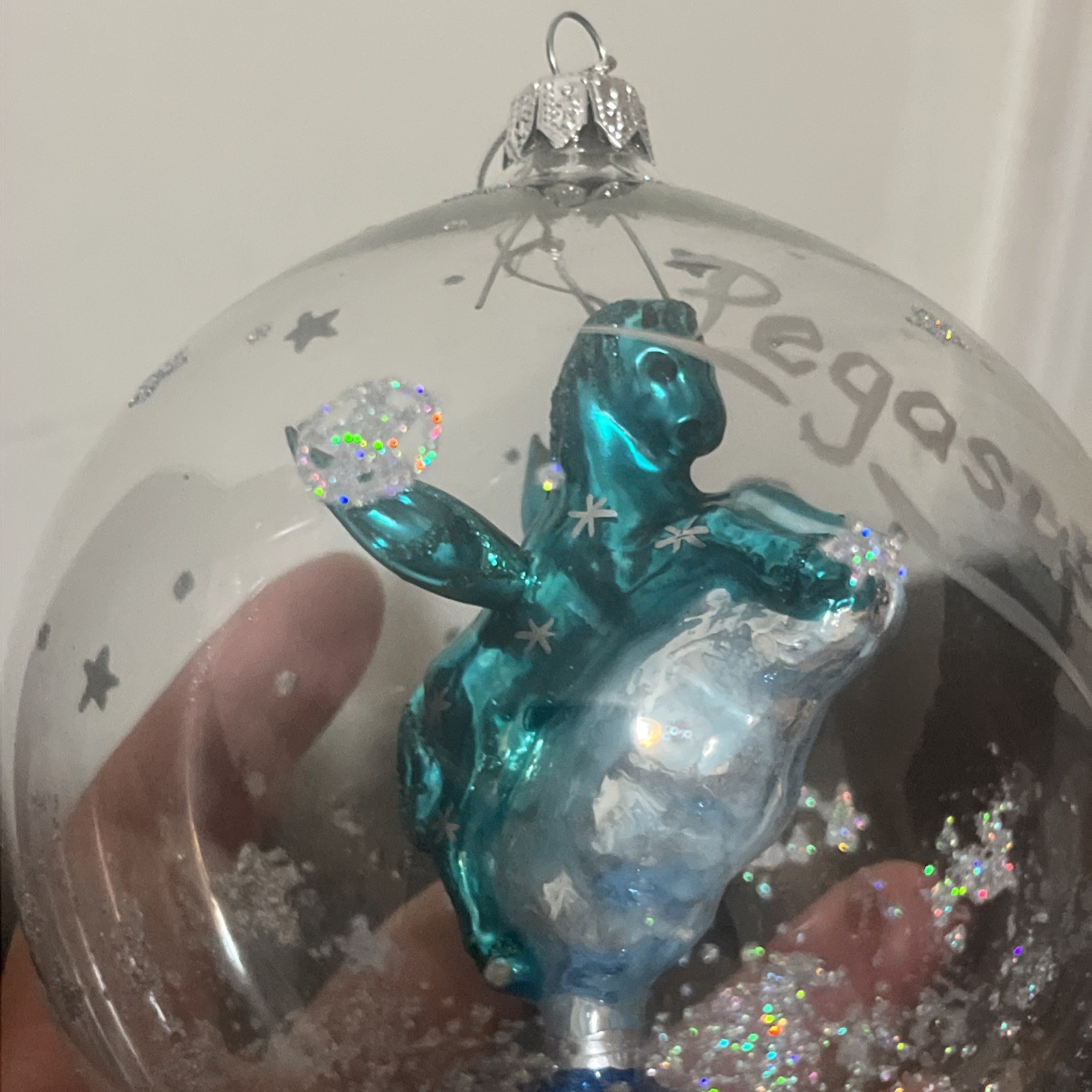 Pegasus Blown Glass ornament Ball Christmas figurine clear.