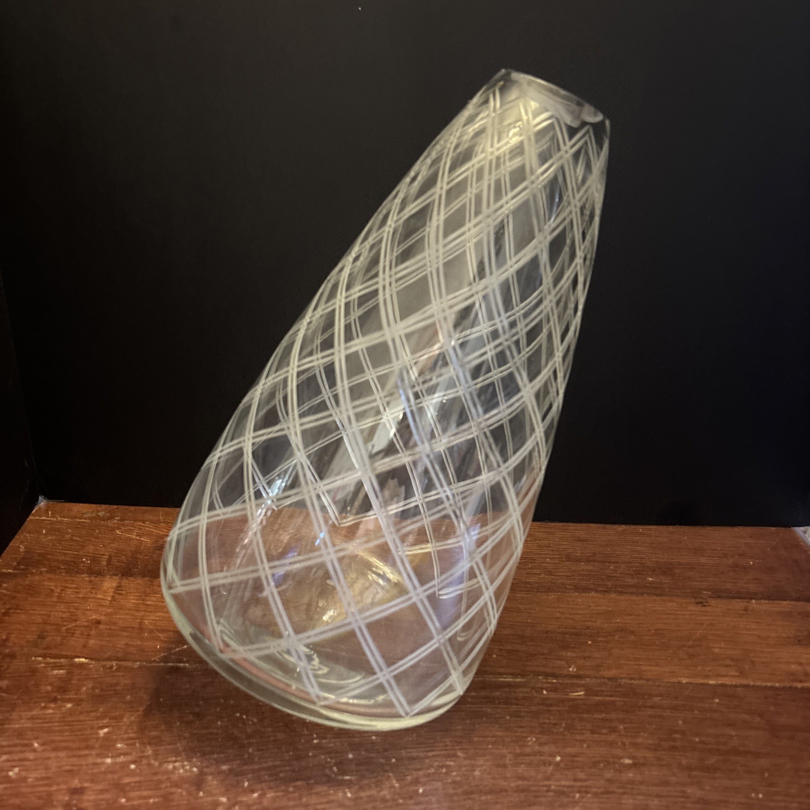 Mid 20th Century Italian Cut Glass Diamond Pattern Leaning Vase