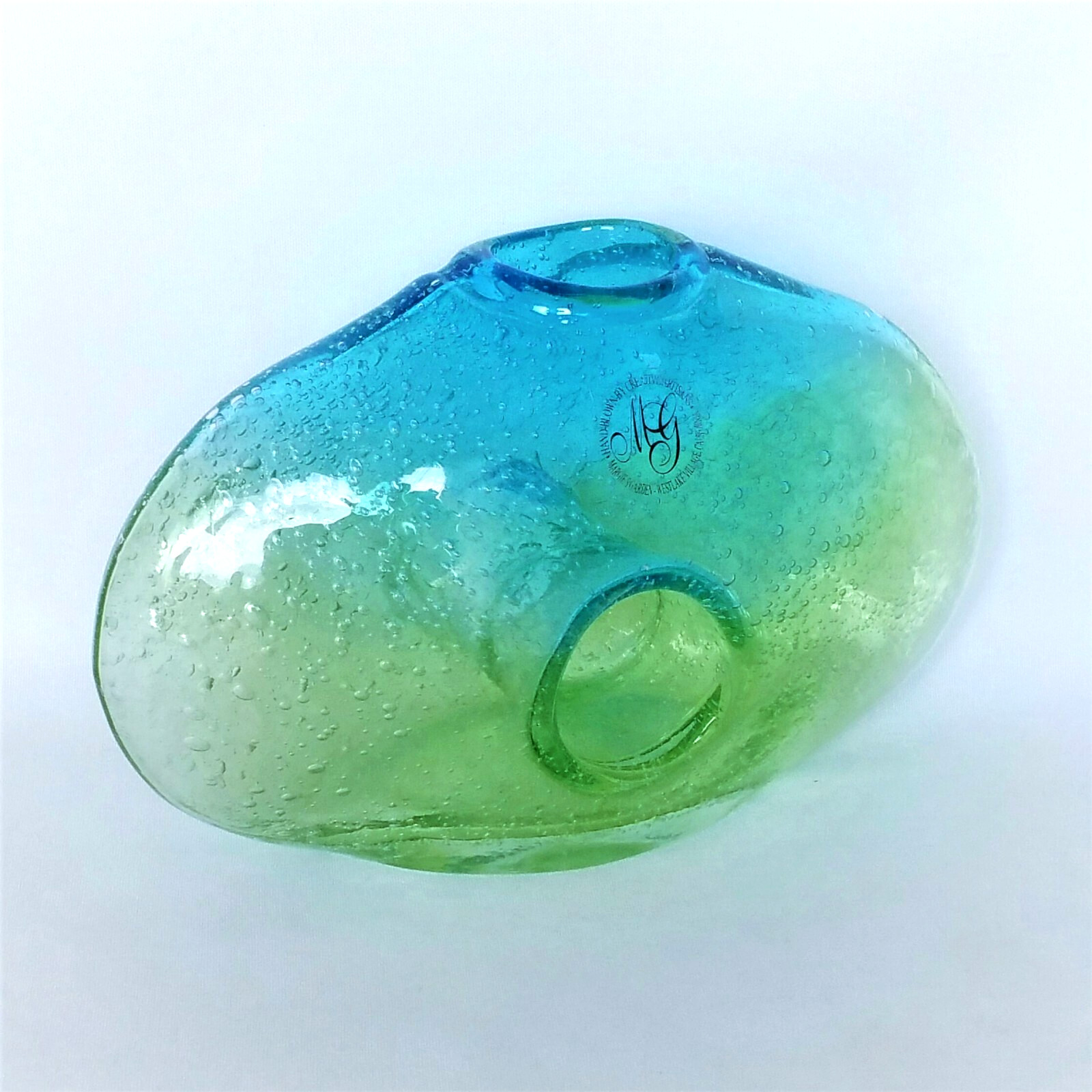 Vintage Vase Hand Blown Margies Garden Art Deco Bubble Glass Donut Hole