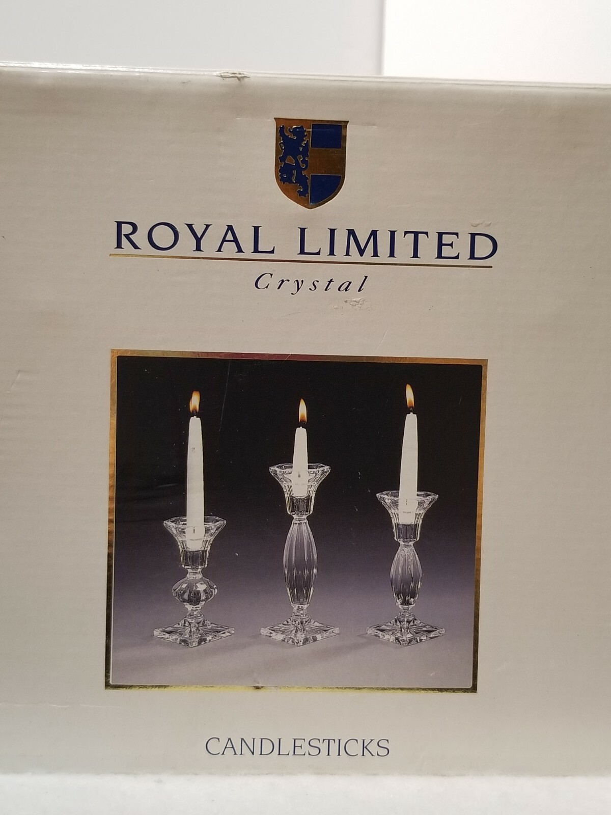 VINTAGE SET OF 3 1995 ROYAL LIMITED CRYSTAL CANDLESTICKS 24% FULL LEAD CRYSTAL