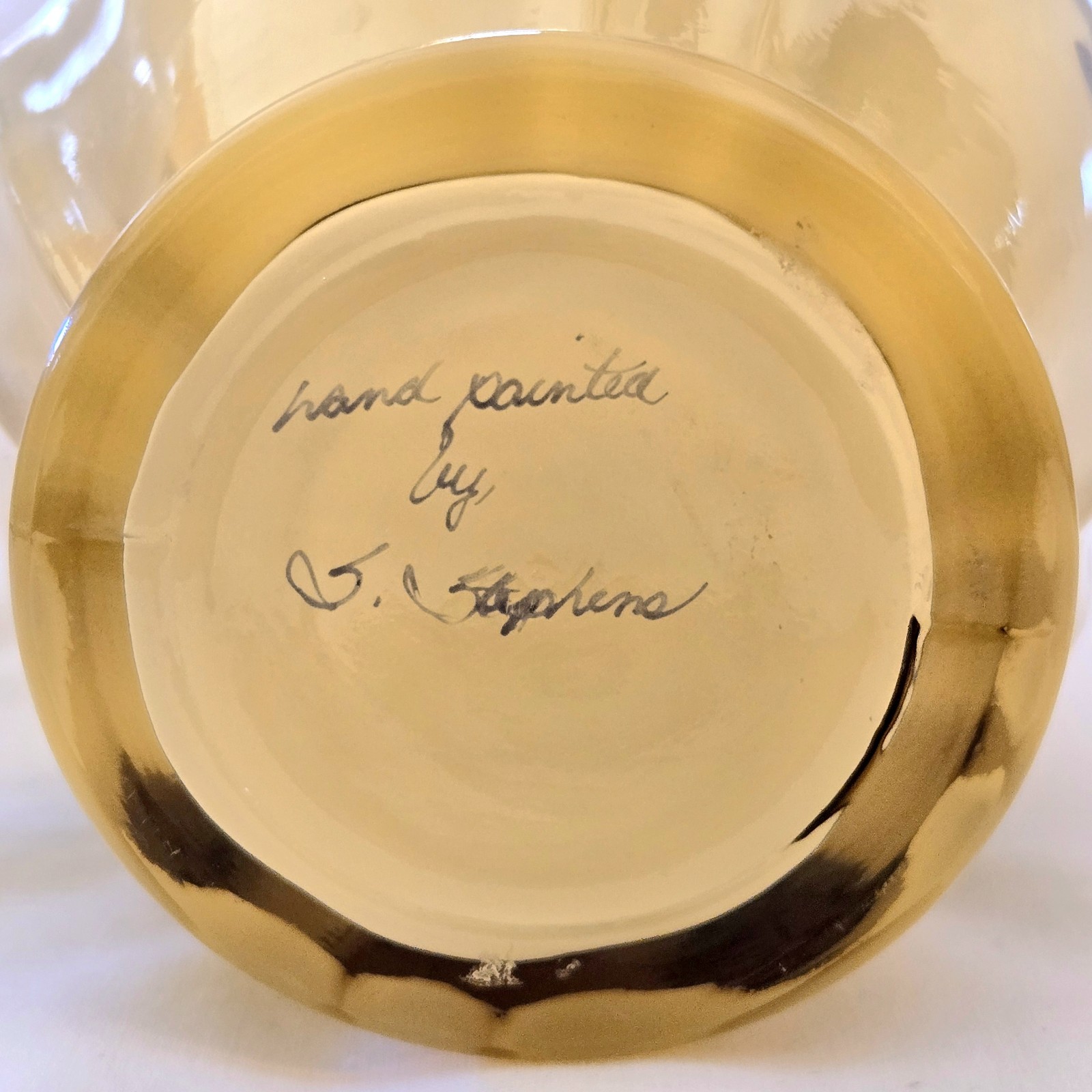 Fenton Fluted Vase Honey Cased Art Glass Handpaint Signed S. Stephens 7” Tall