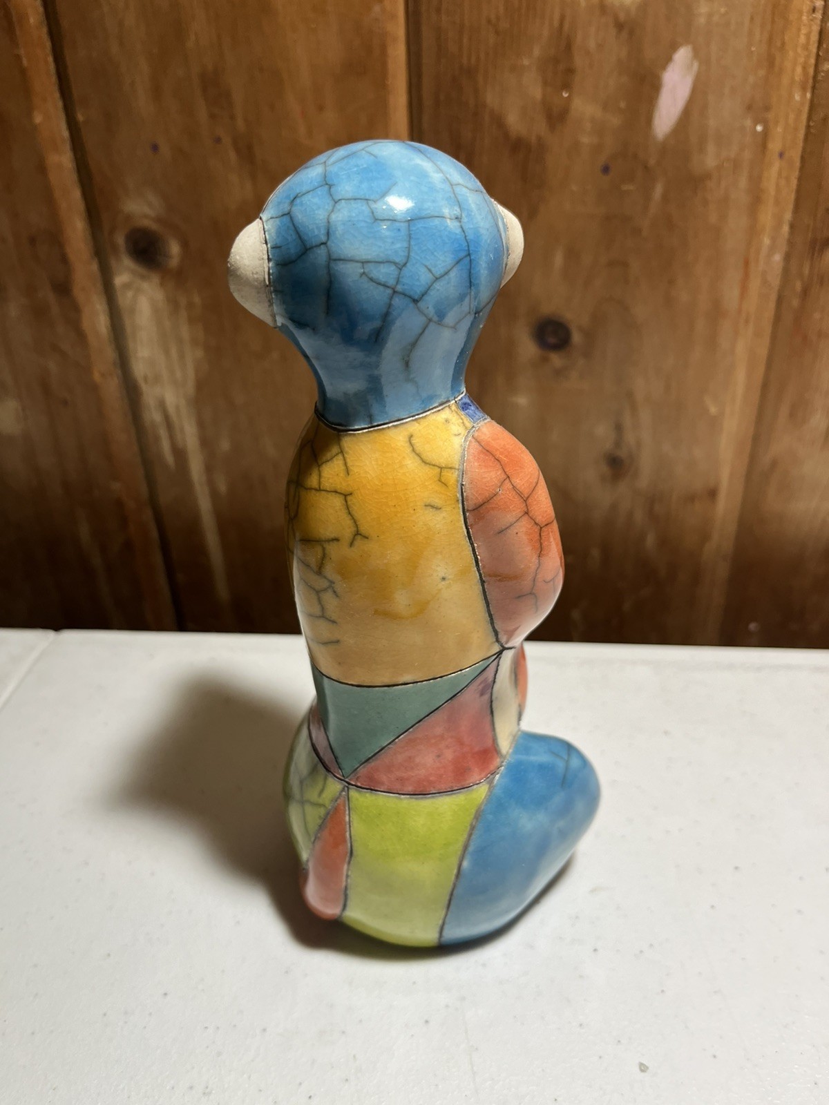 Raku Pottery Meerkat Hand Made South Africa Signed multicolor geometric VTG