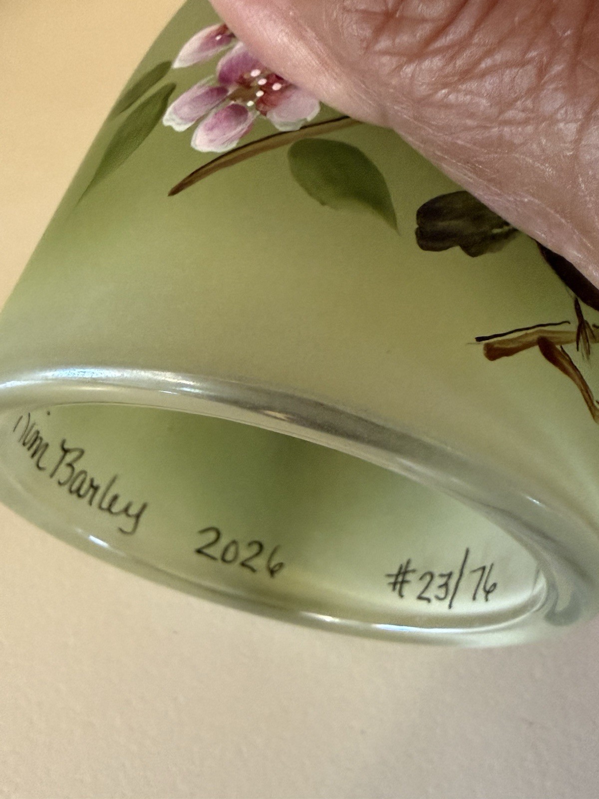Fenton Pressed at Mosser “Cherry Blossom Duet” Songbirds HP LE Fairy Light