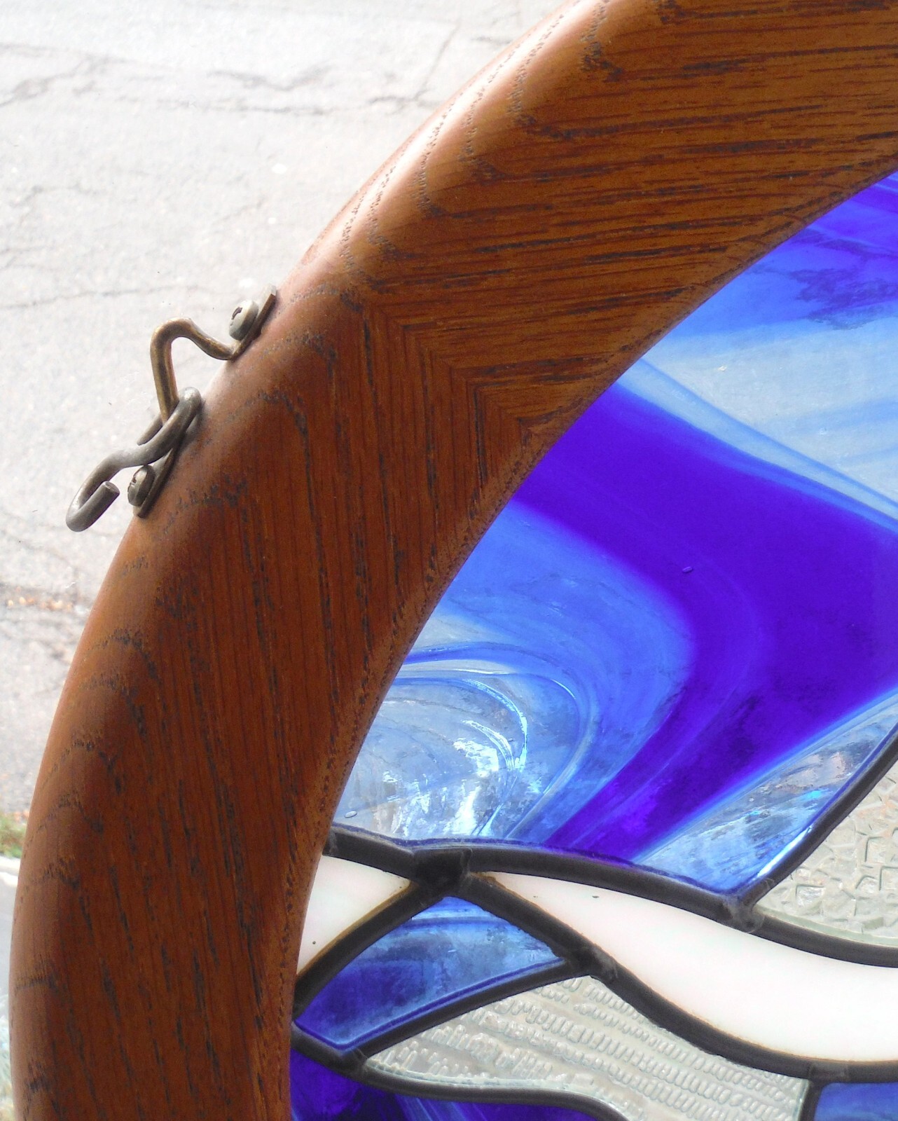Vintage Beautiful Fish Stained Glass Round Window Panel Sun Catcher 18″ J6397