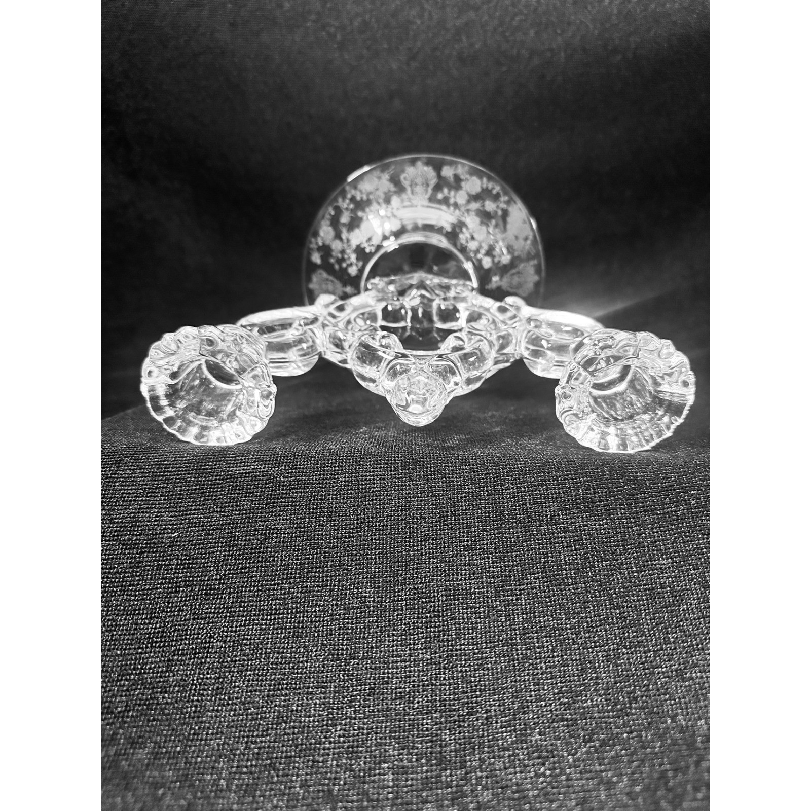 2 Cambridge Rose Point 2 Lite Candle Holder Keyhole Etched Glass Pair Candelabra