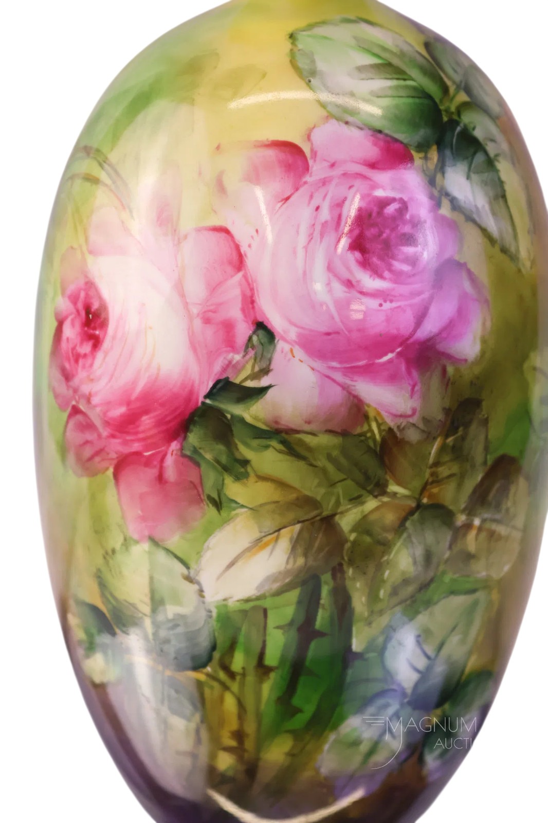 Vintage CAC Lenox Belleek Porcelain 11″ Vase Hand Painted Pink Cabbage Roses