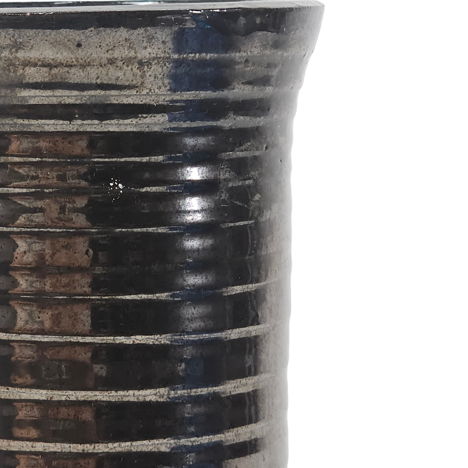 VTG Studio Art Pottery Vase Iridescent Copper Ceramic Cylinder Post Modern 9″