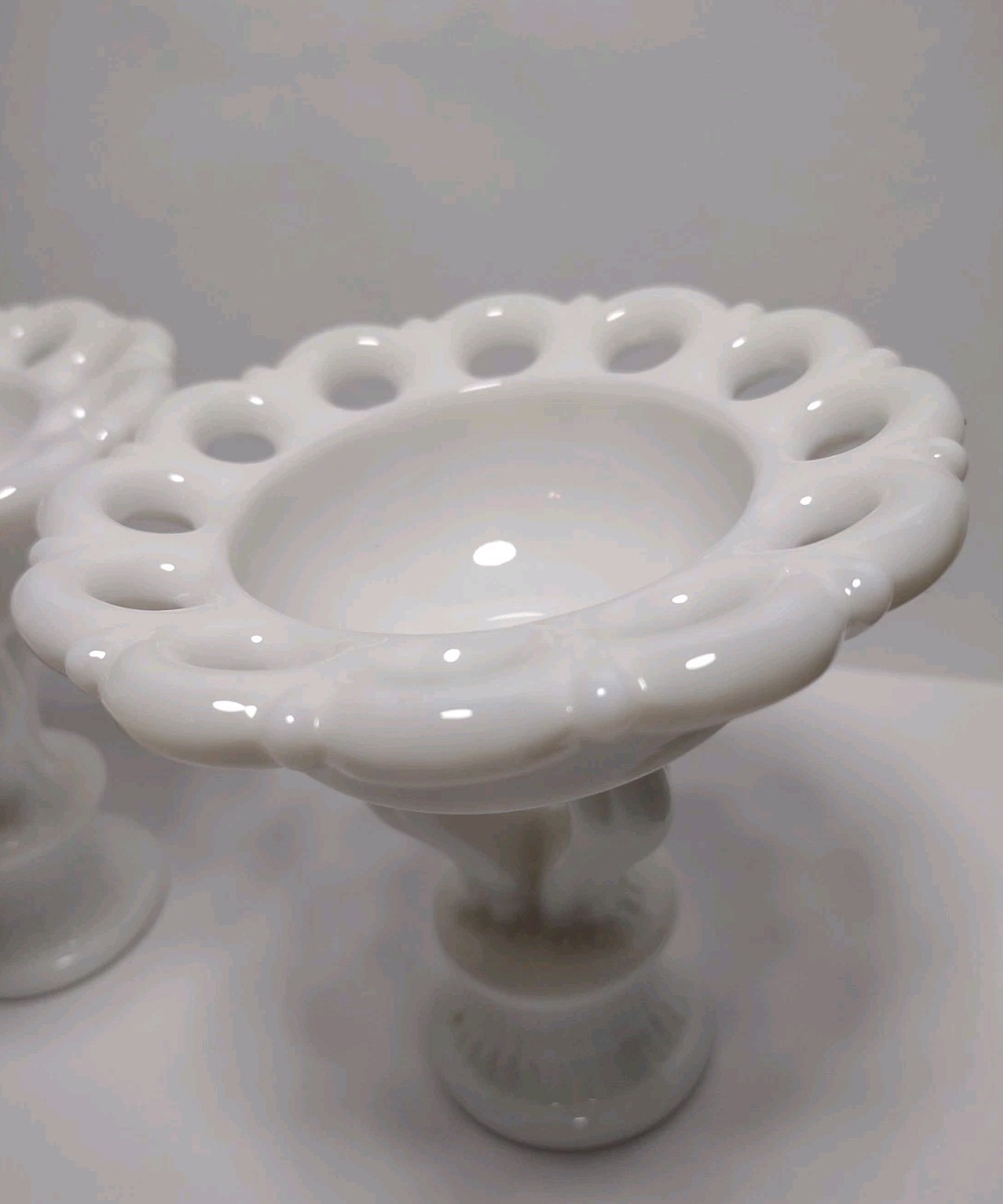 Vintage Milk Glass Westmoreland Doric Lace Edge Candle Stick Holder