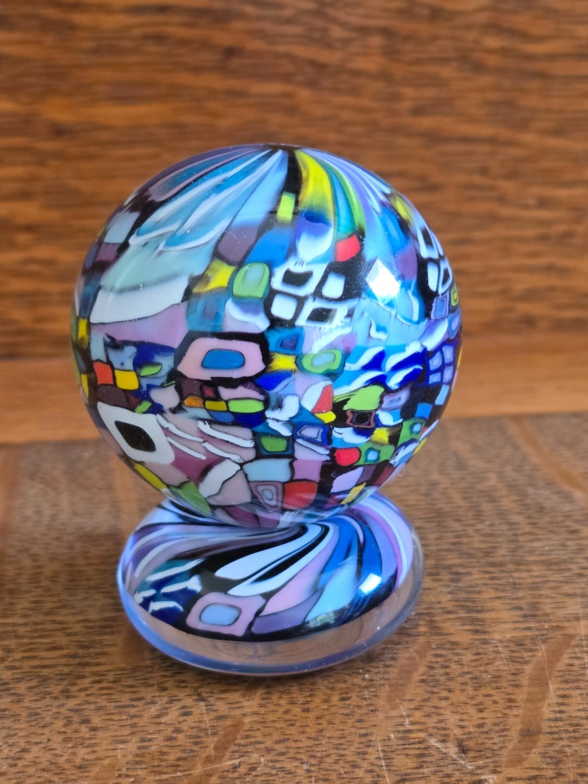 Jody Fine Art Glass Marble Orb Matching Stand 1999 Very Rare FANTASTIC!