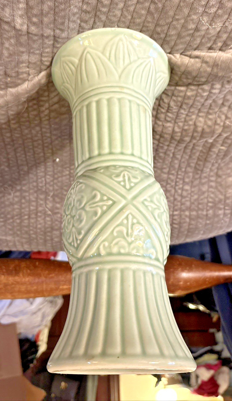 Celadon Vase Raised Geometric Patterns Andrea By Sadek Chopsticks 12 inches