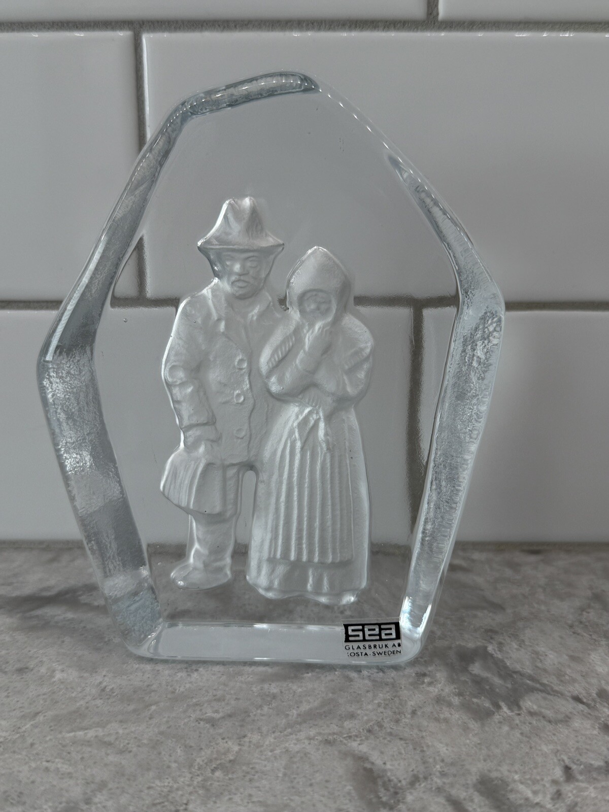 Rune Strand Design Sea Glasbruk Sweden Humble Couple Art Glass Paperweight