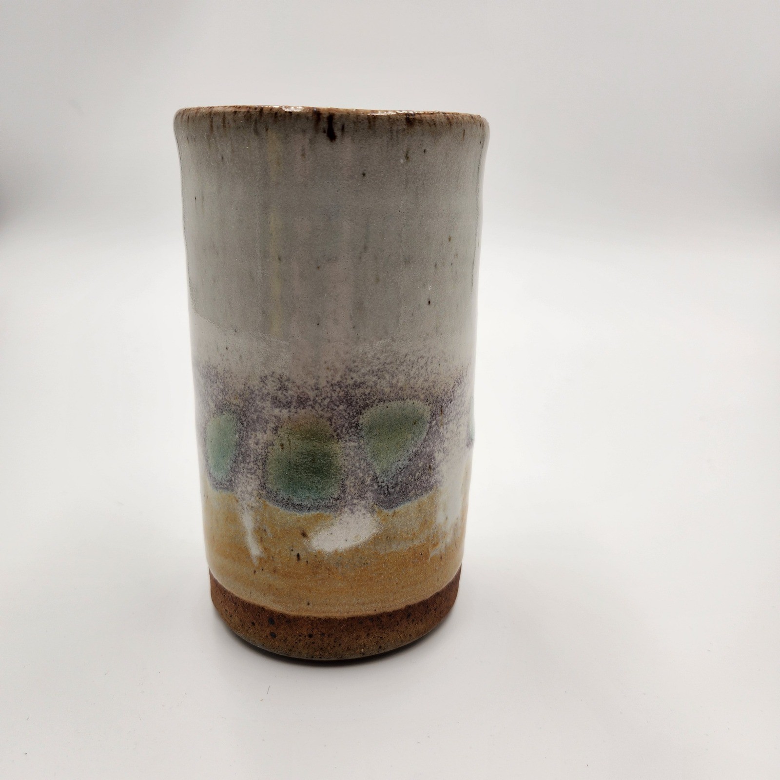 Vintage Studio Pottery Vase Signed Earthy Ceramic Tumbler Bud Flower Vessel 5″