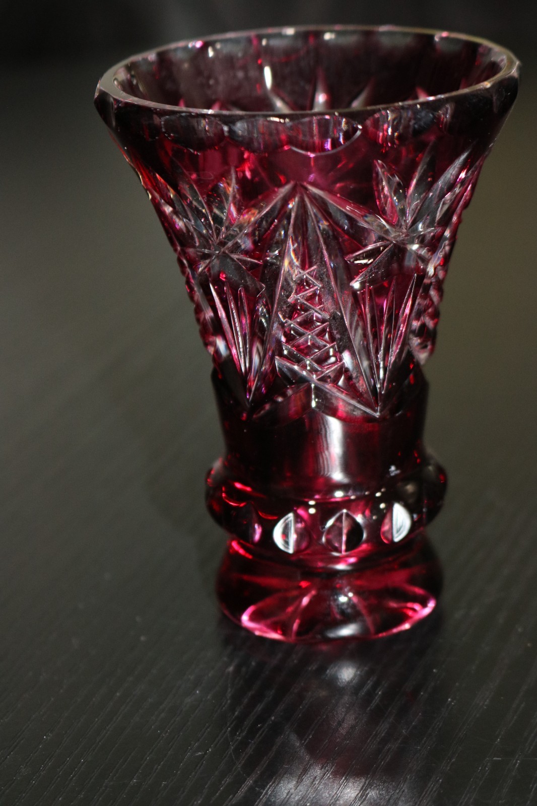 Vintage Nachtmann Bleikristall Cut to Clear Crystal Cranberry Red Vase 4 1/8″