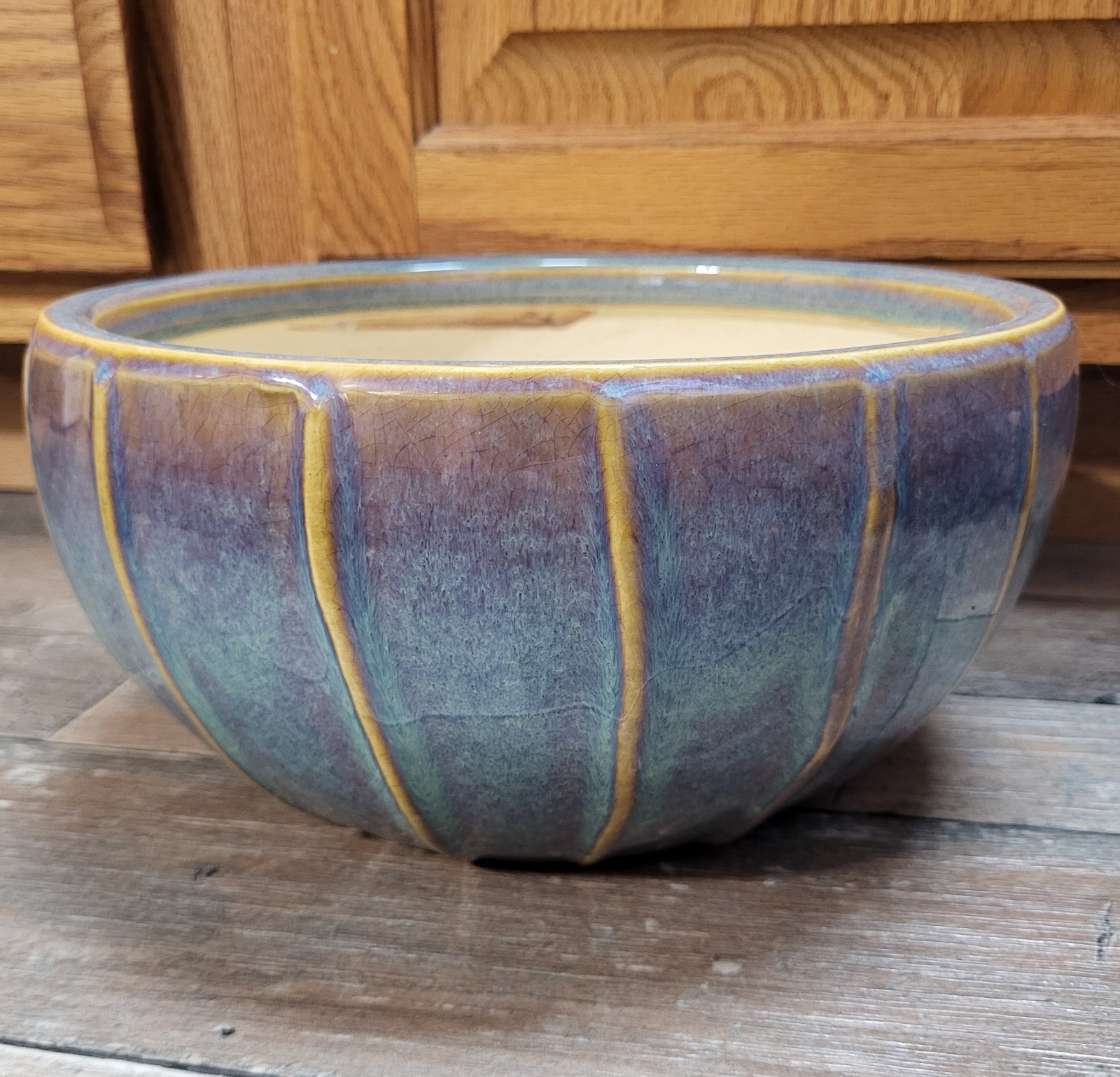 Large Glaze Pottery Bowl Planter Art Plant Pot Purple Blue 9.5″