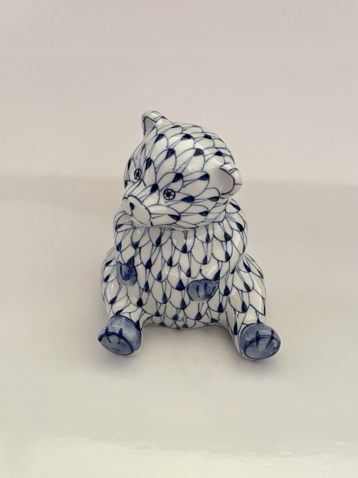 Andrea by Sadek Bear Figurine Blue White Fishnet Decor
