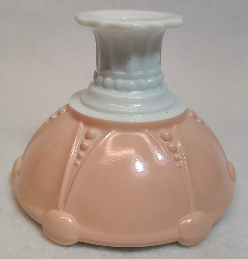Vintage Anchor Hocking Oyster & Pearl White w/ Fired-on Pink Candle Stick Holder