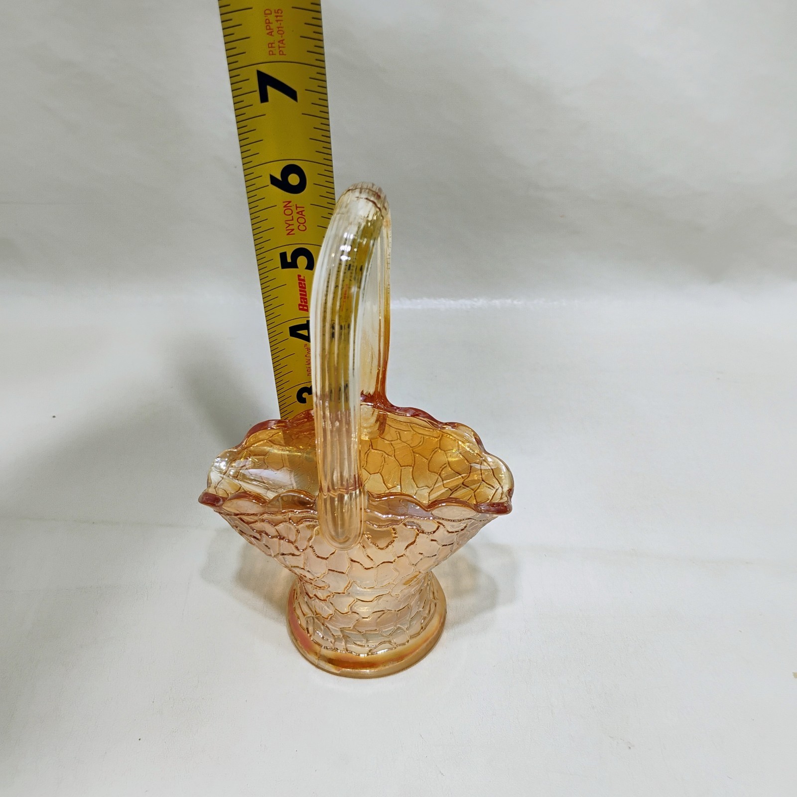 Carnival Glass Iridescent Marigold Basket with Handle & 9 Inch Vase