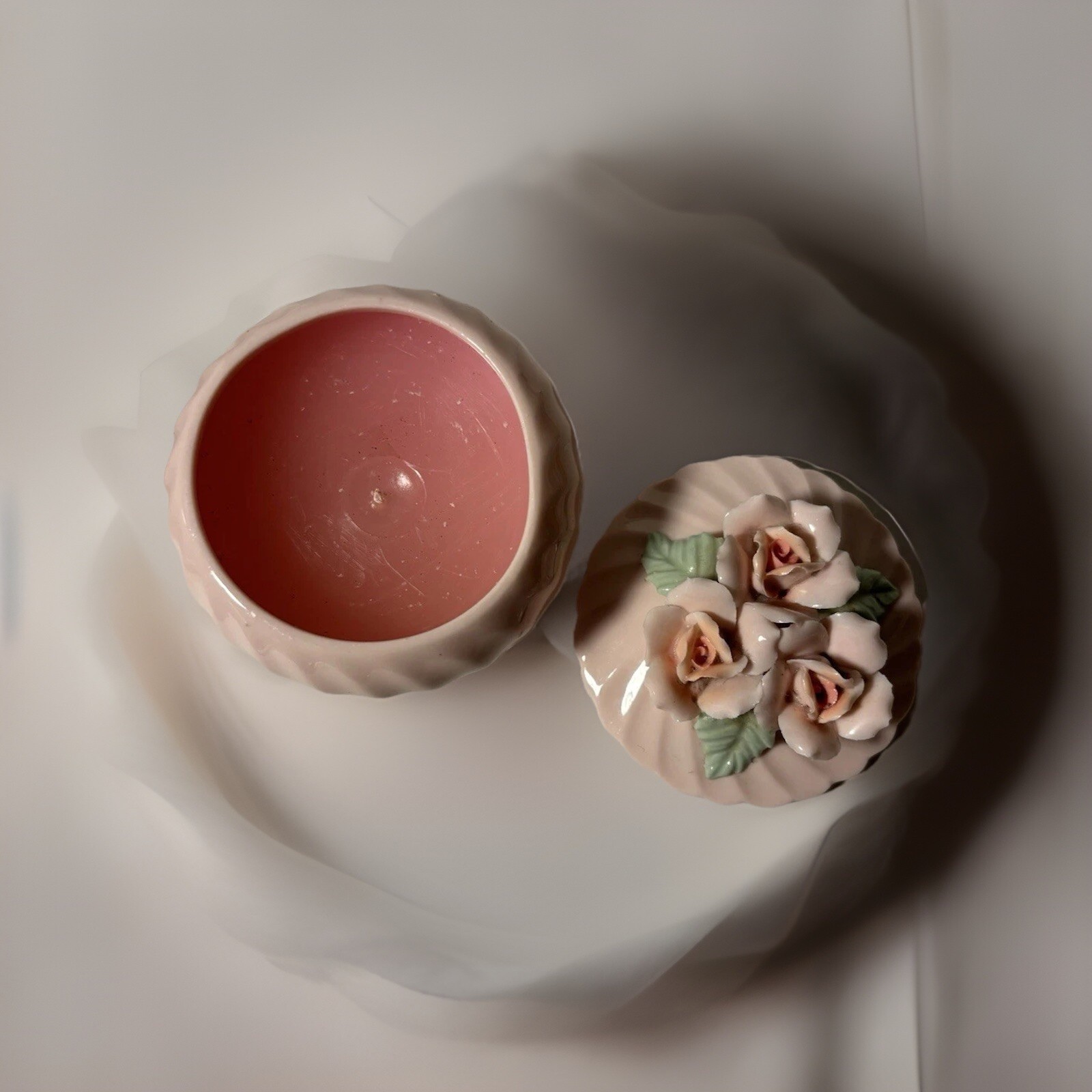 Vintage Capodimonte/Rococo Style Beacon Hill Pink Rose Candle/Trinket Holder
