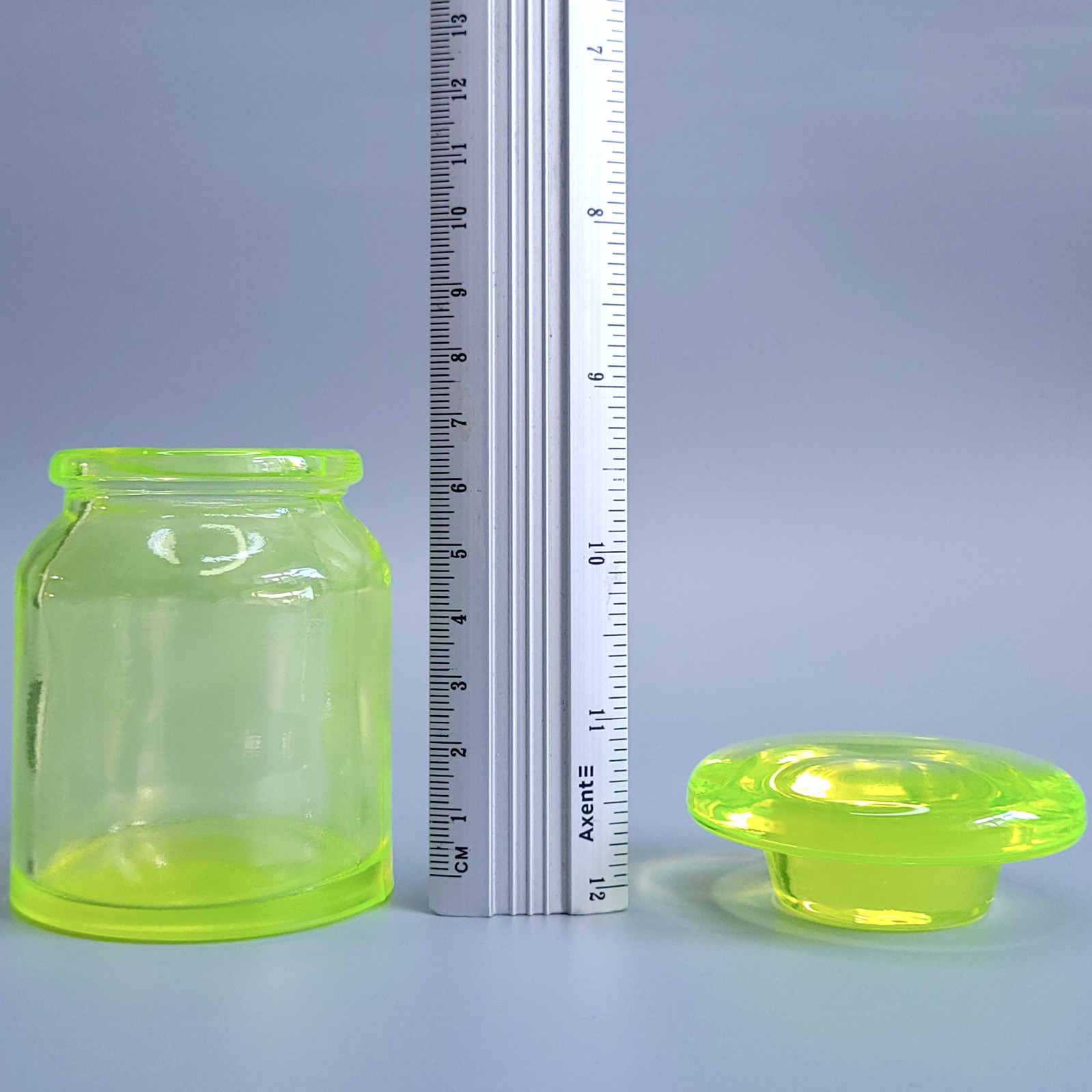 Vaseline Uranium Glass Jar with Lid Vaseline Yellow Clear Glass Figurine