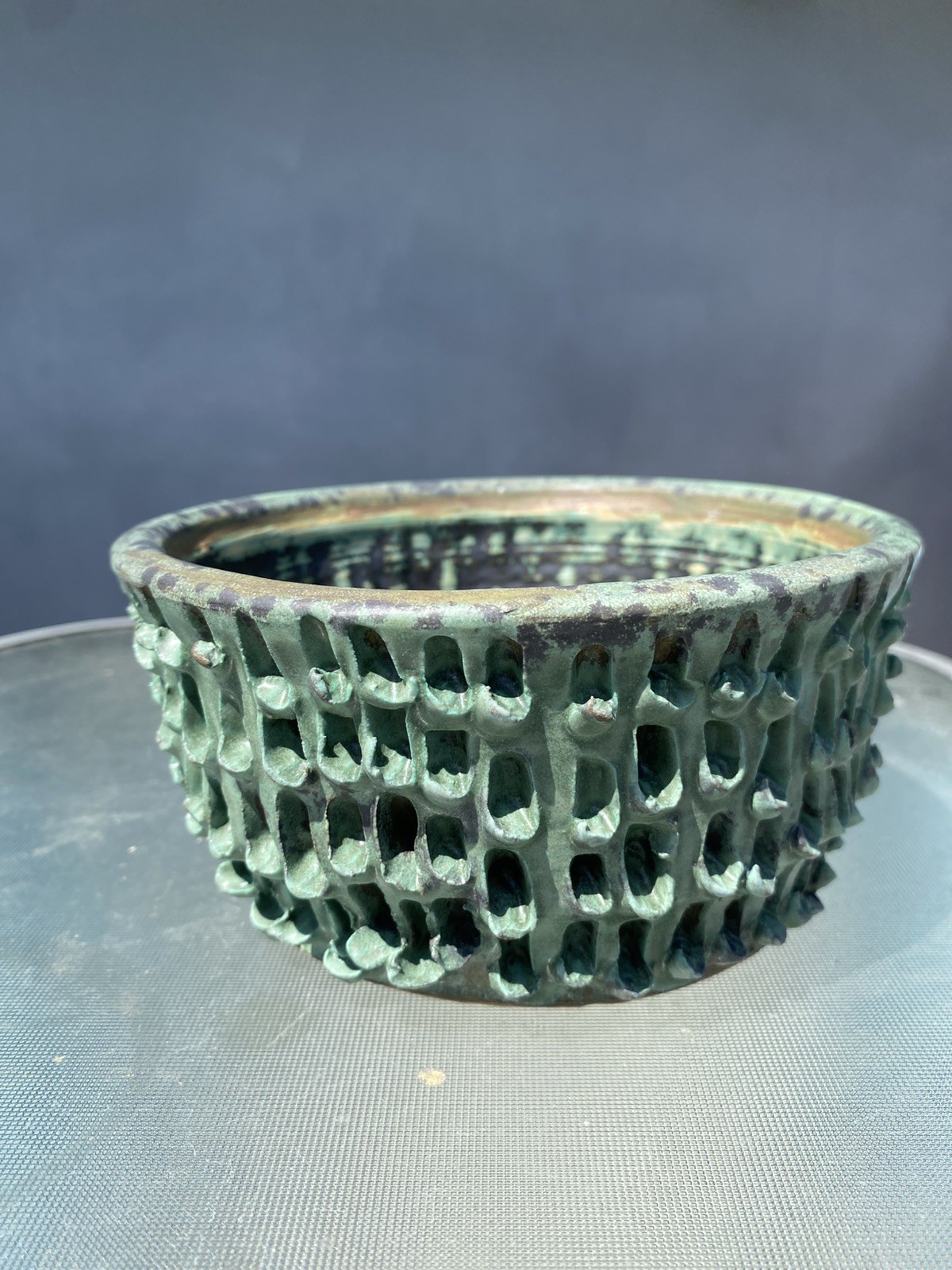 Wheel thrown Porcelain Cactus Succulent Planter 5.5 “ Diam 3 1/8 h hand carved