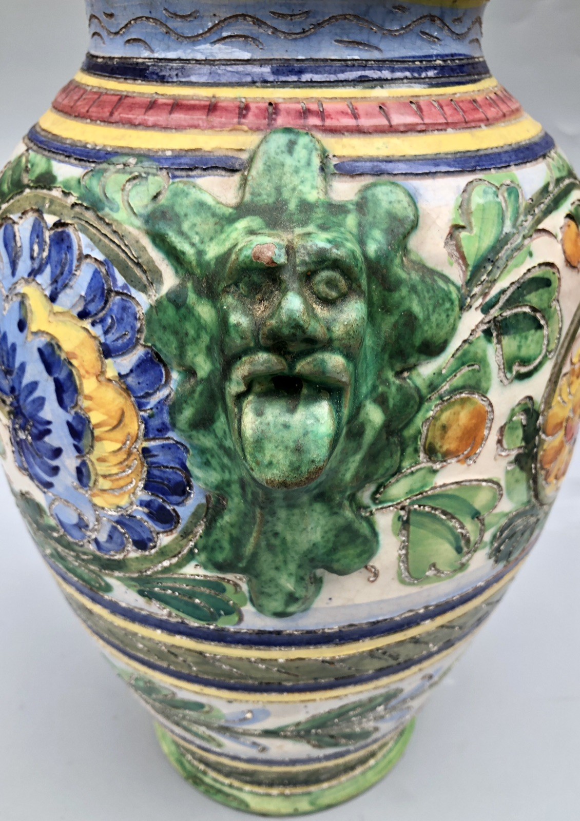 Vintage Italian Majolica Sgrafitto Polychrome Terracotta Pottery Vase READ