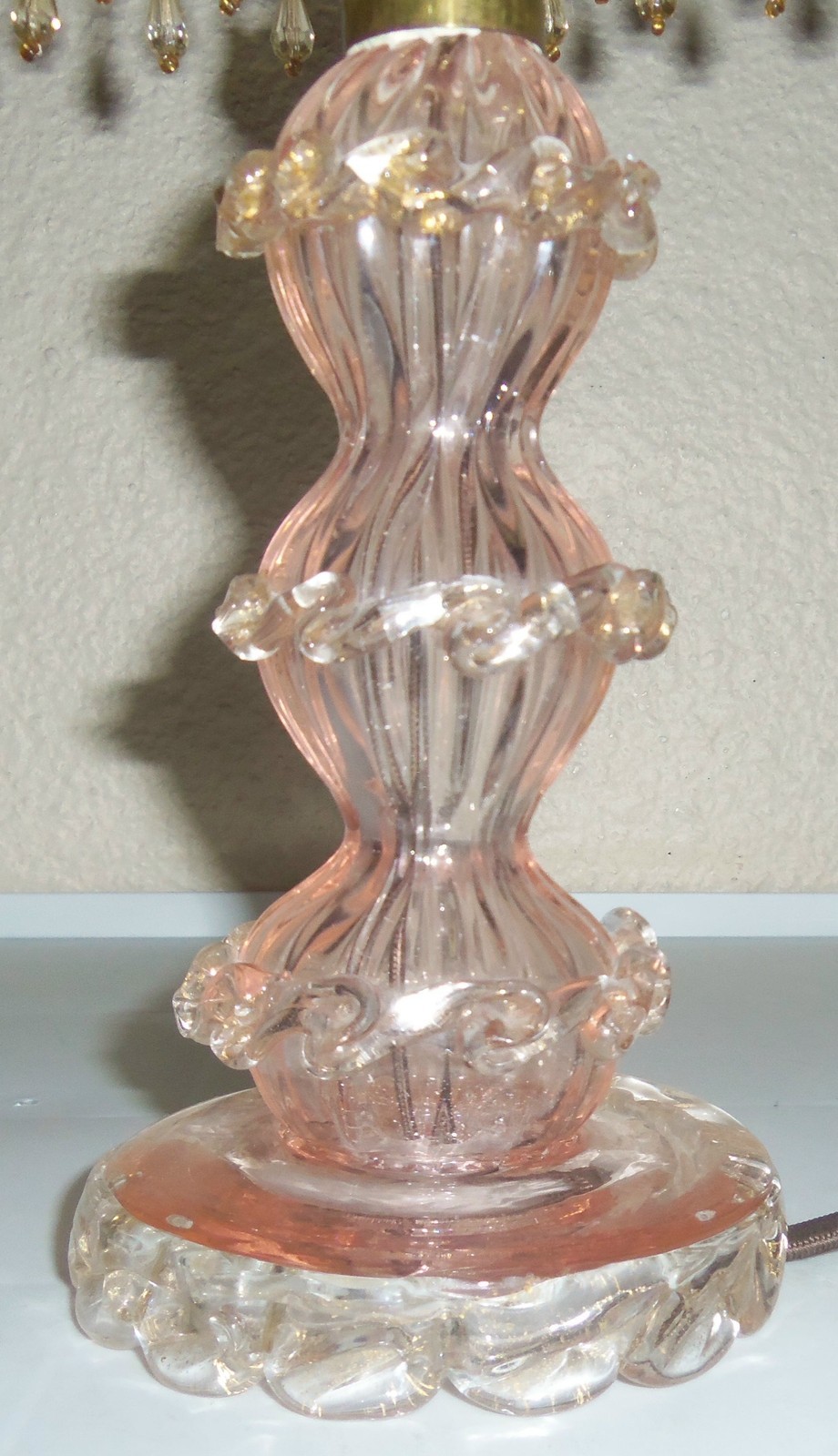 Murano Glass Gold Dust Boudoir Lamp W/Matching Shade!